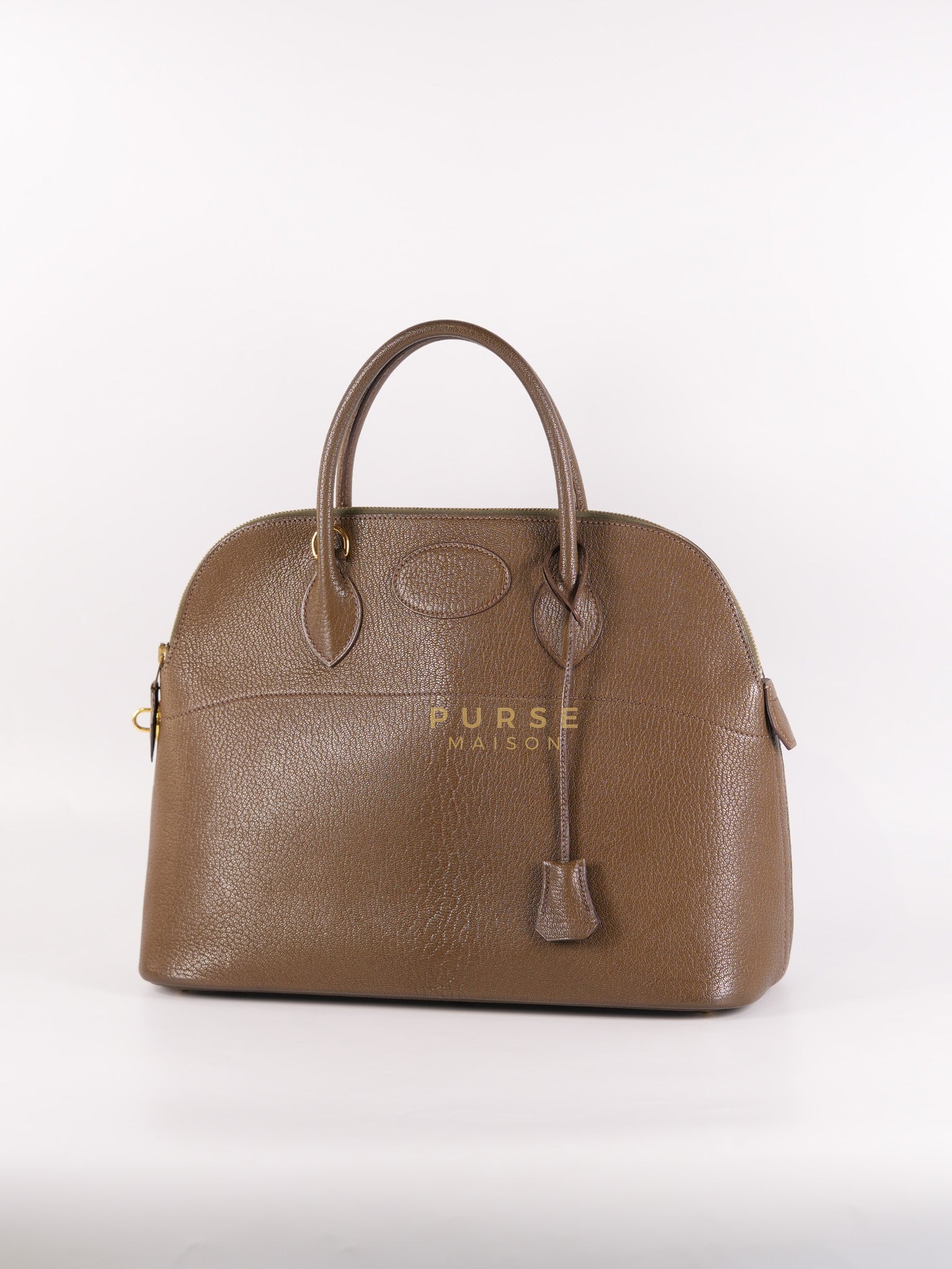 Bolide 35 in Dark Toupe Chèvre Mysore Leather Gold Hardware Stamp F Square(2002) | Purse Maison Luxury Bags Shop