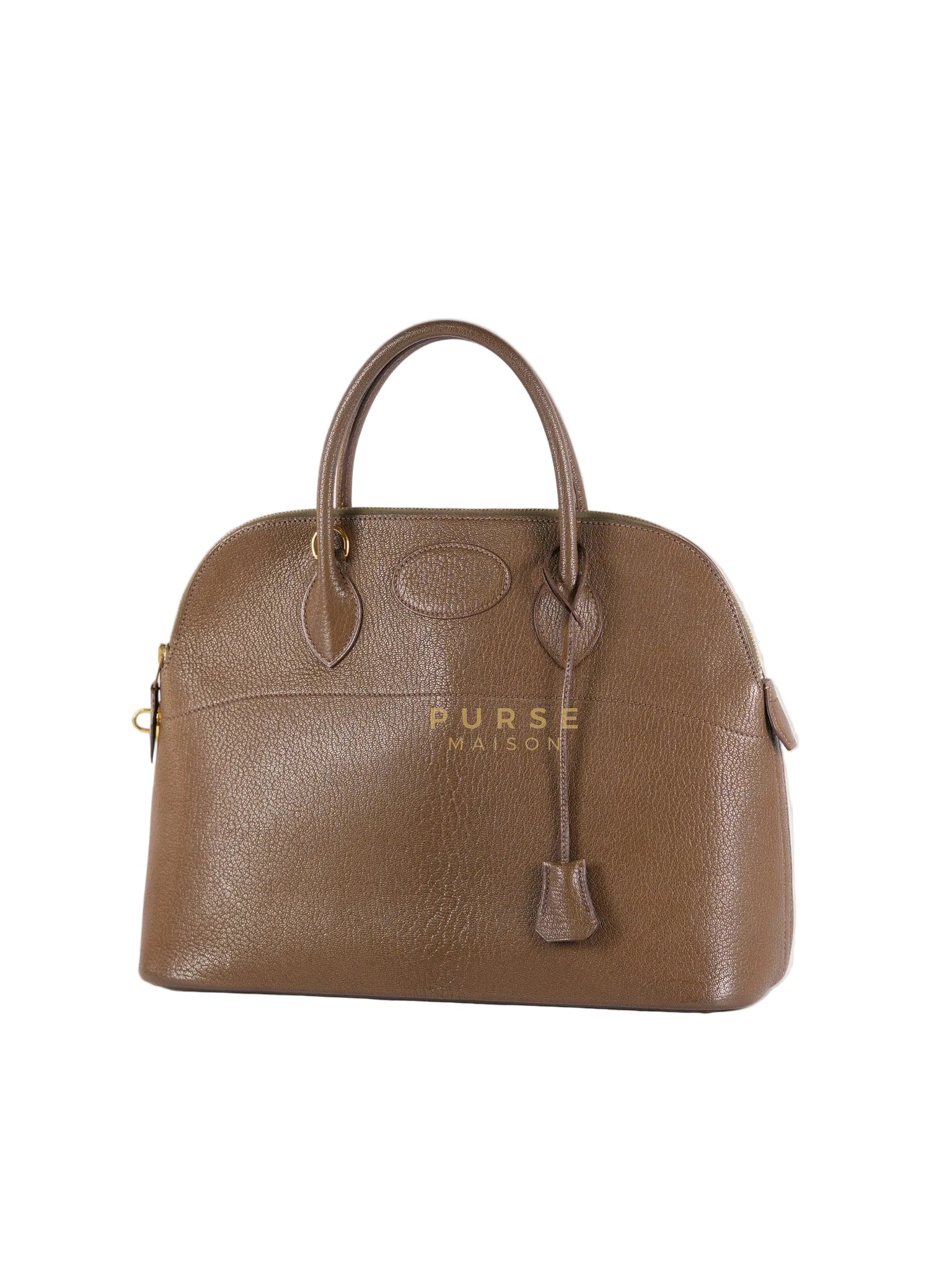 Bolide 35 in Dark Toupe Chèvre Mysore Leather Gold Hardware Stamp F Square(2002) | Purse Maison Luxury Bags Shop