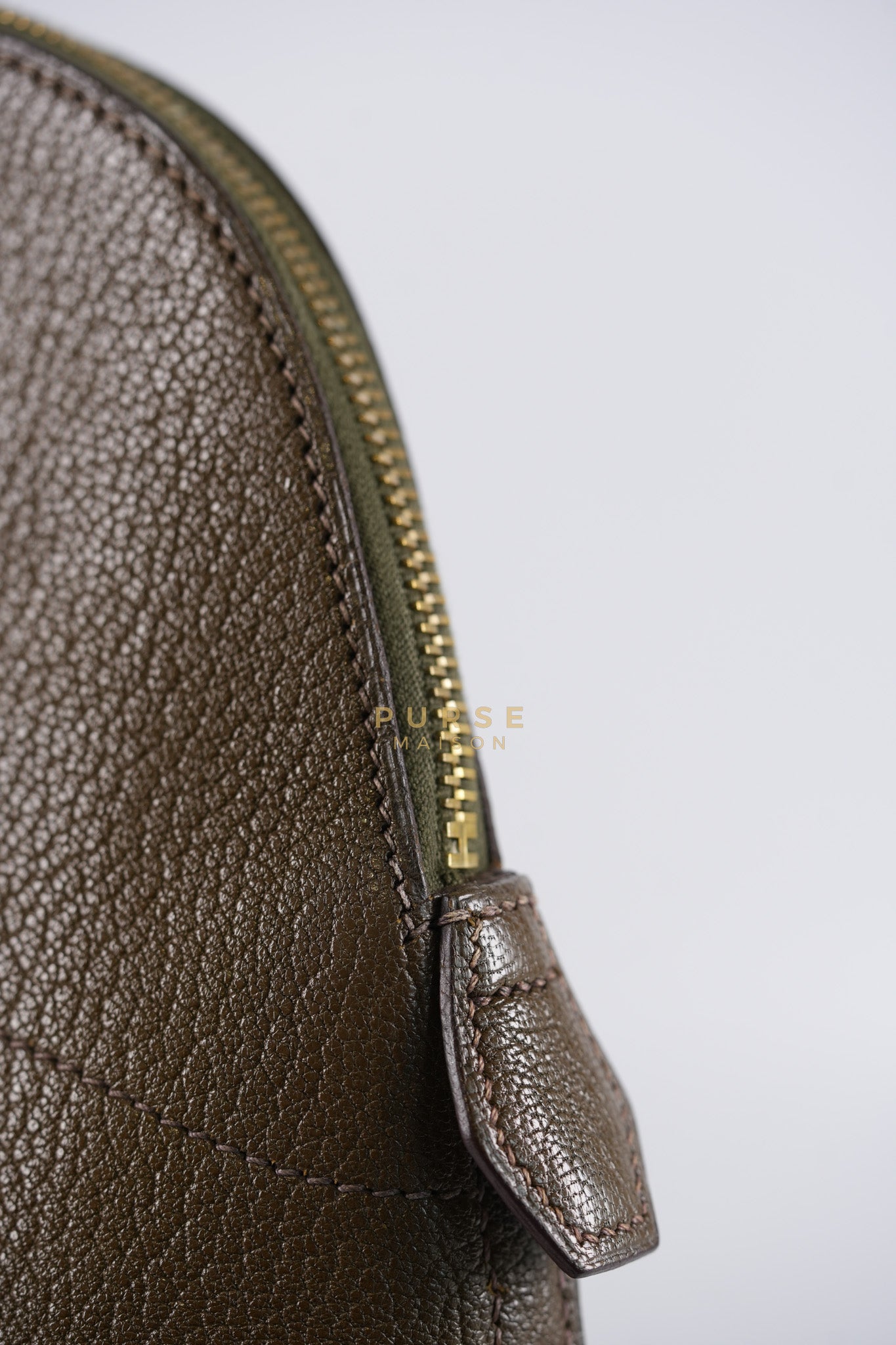 Bolide 35 in Dark Toupe Chèvre Mysore Leather Gold Hardware Stamp F Square(2002) | Purse Maison Luxury Bags Shop