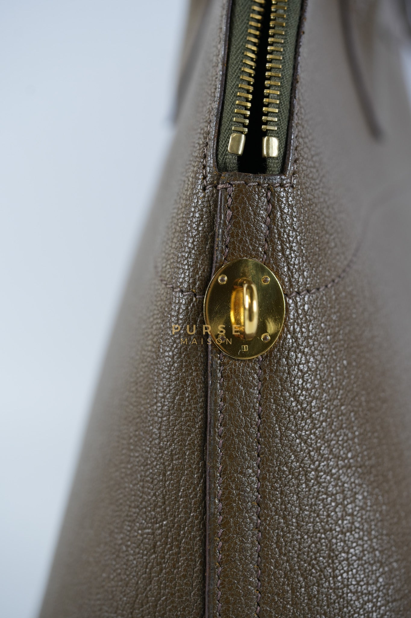 Bolide 35 in Dark Toupe Chèvre Mysore Leather Gold Hardware Stamp F Square(2002) | Purse Maison Luxury Bags Shop