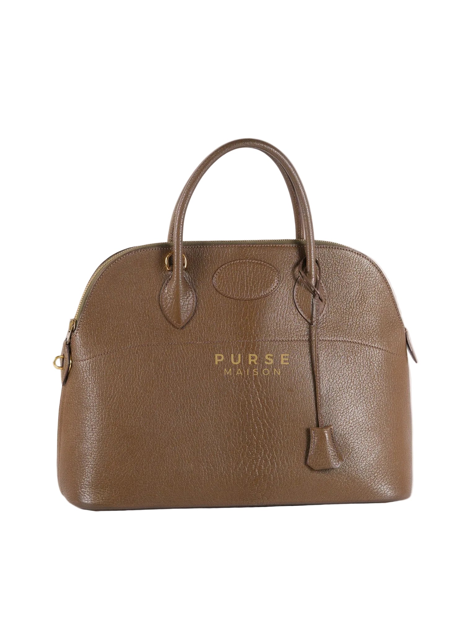 Bolide 35 in Dark Toupe Chèvre Mysore Leather Gold Hardware Stamp F Square(2002) | Purse Maison Luxury Bags Shop
