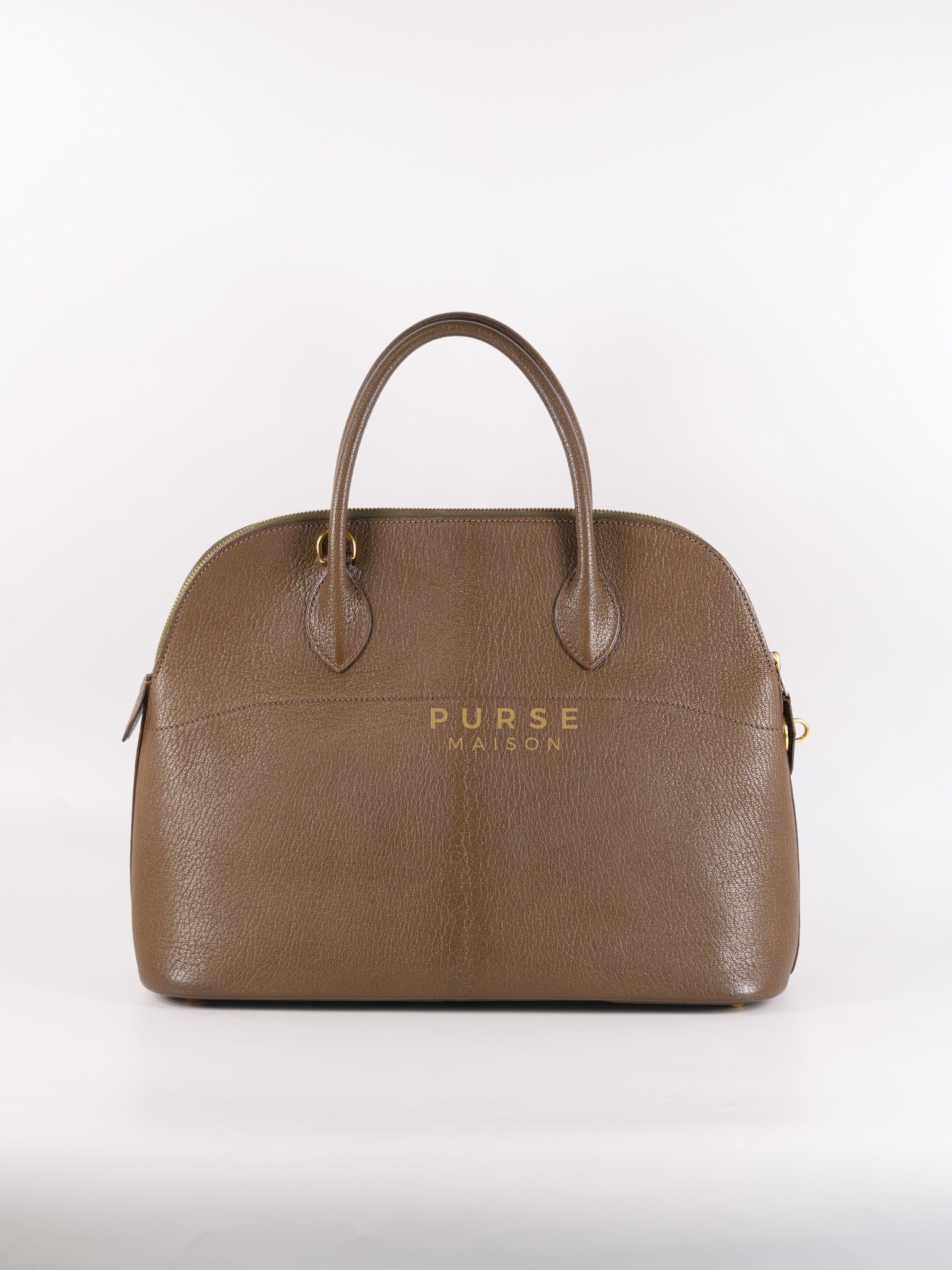 Bolide 35 in Dark Toupe Chèvre Mysore Leather Gold Hardware Stamp F Square(2002) | Purse Maison Luxury Bags Shop
