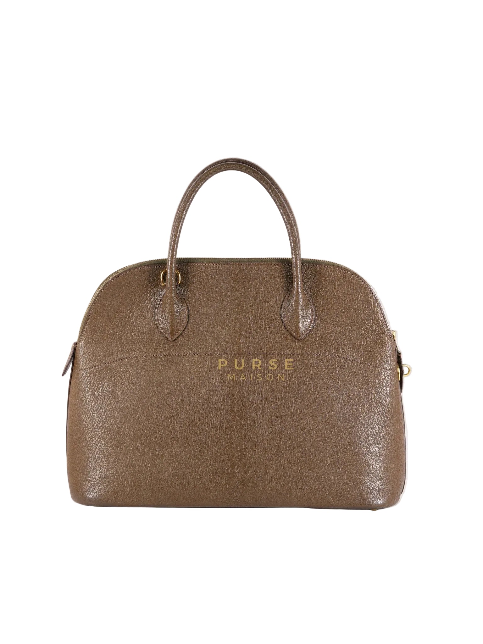 Bolide 35 in Dark Toupe Chèvre Mysore Leather Gold Hardware Stamp F Square(2002) | Purse Maison Luxury Bags Shop