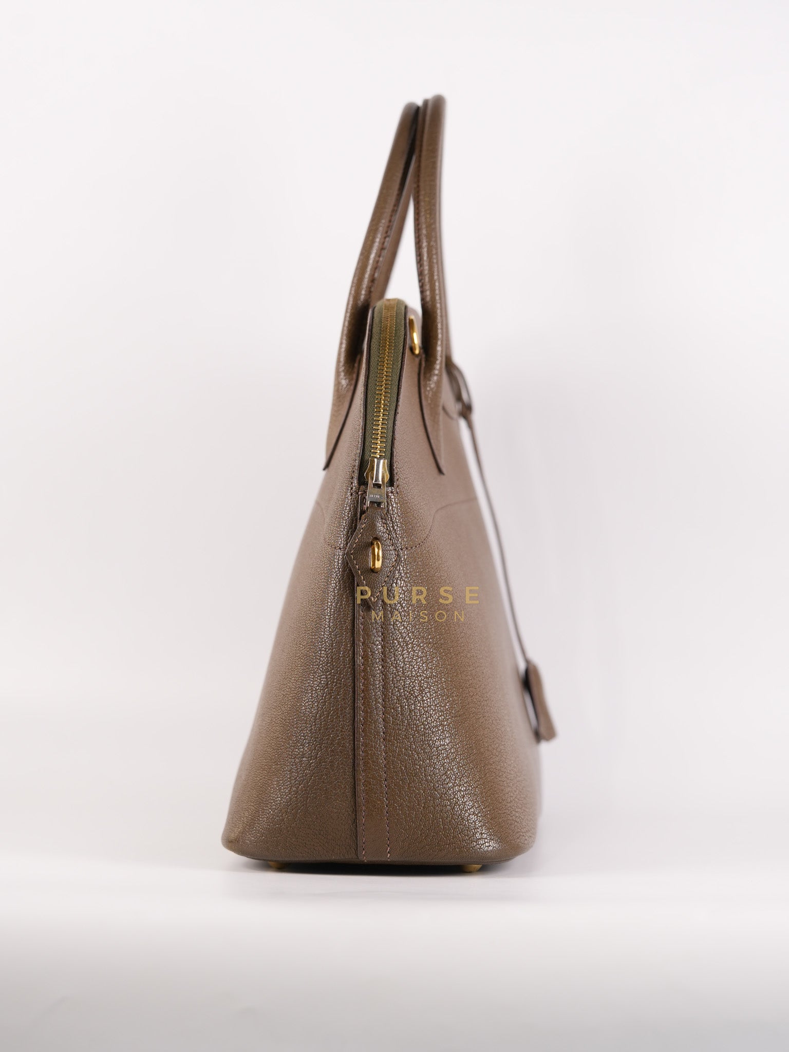 Bolide 35 in Dark Toupe Chèvre Mysore Leather Gold Hardware Stamp F Square(2002) | Purse Maison Luxury Bags Shop