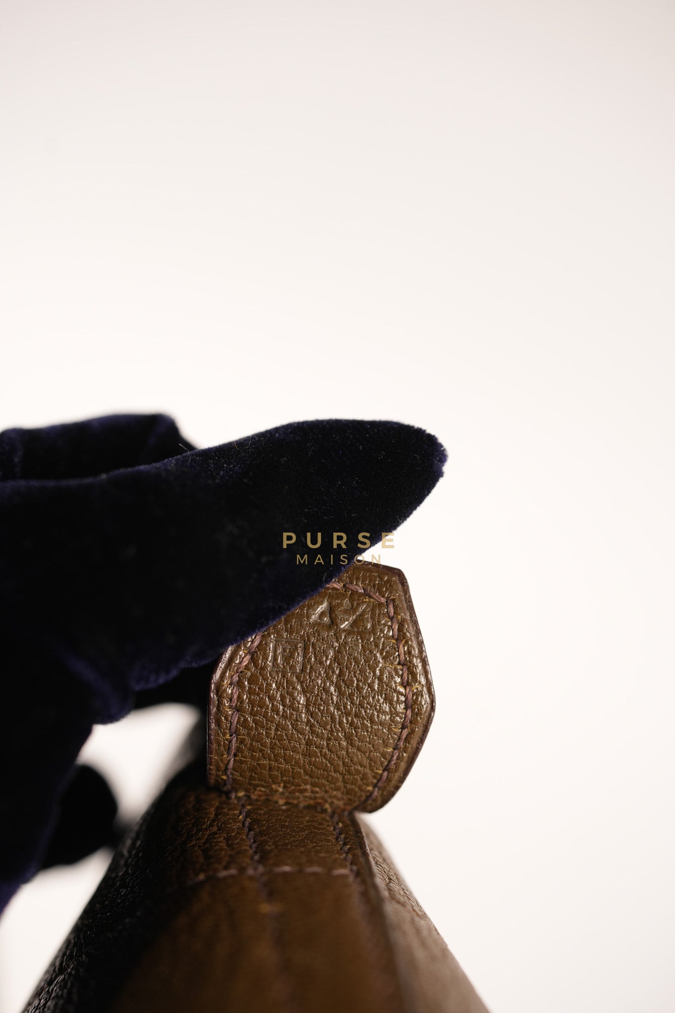 Bolide 35 in Dark Toupe Chèvre Mysore Leather Gold Hardware Stamp F Square(2002) | Purse Maison Luxury Bags Shop