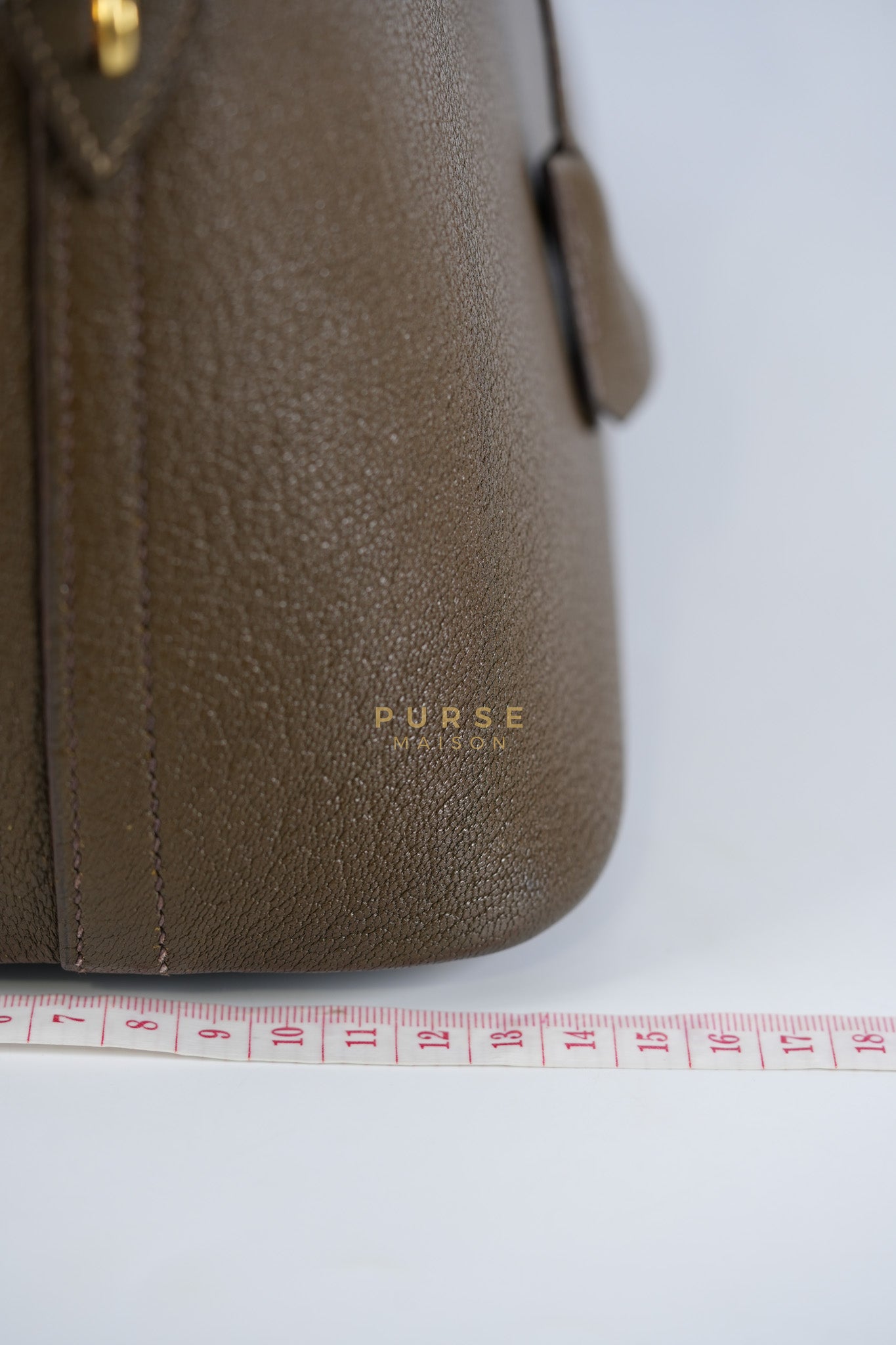 Bolide 35 in Dark Toupe Chèvre Mysore Leather Gold Hardware Stamp F Square(2002) | Purse Maison Luxury Bags Shop