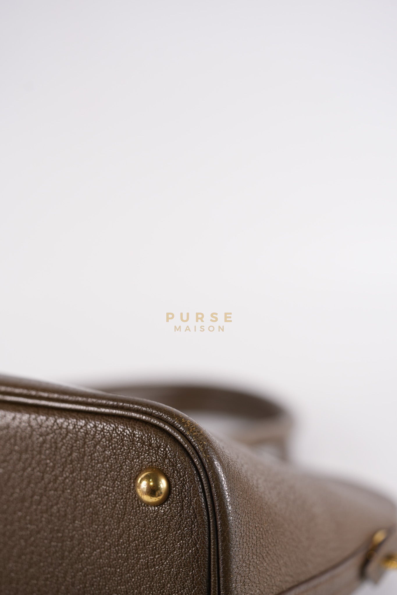 Bolide 35 in Dark Toupe Chèvre Mysore Leather Gold Hardware Stamp F Square(2002) | Purse Maison Luxury Bags Shop