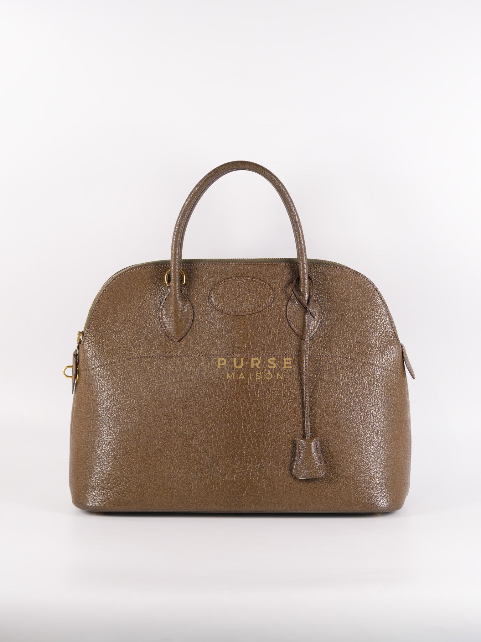 Bolide 35 in Dark Toupe Chèvre Mysore Leather Gold Hardware Stamp F Square(2002) | Purse Maison Luxury Bags Shop