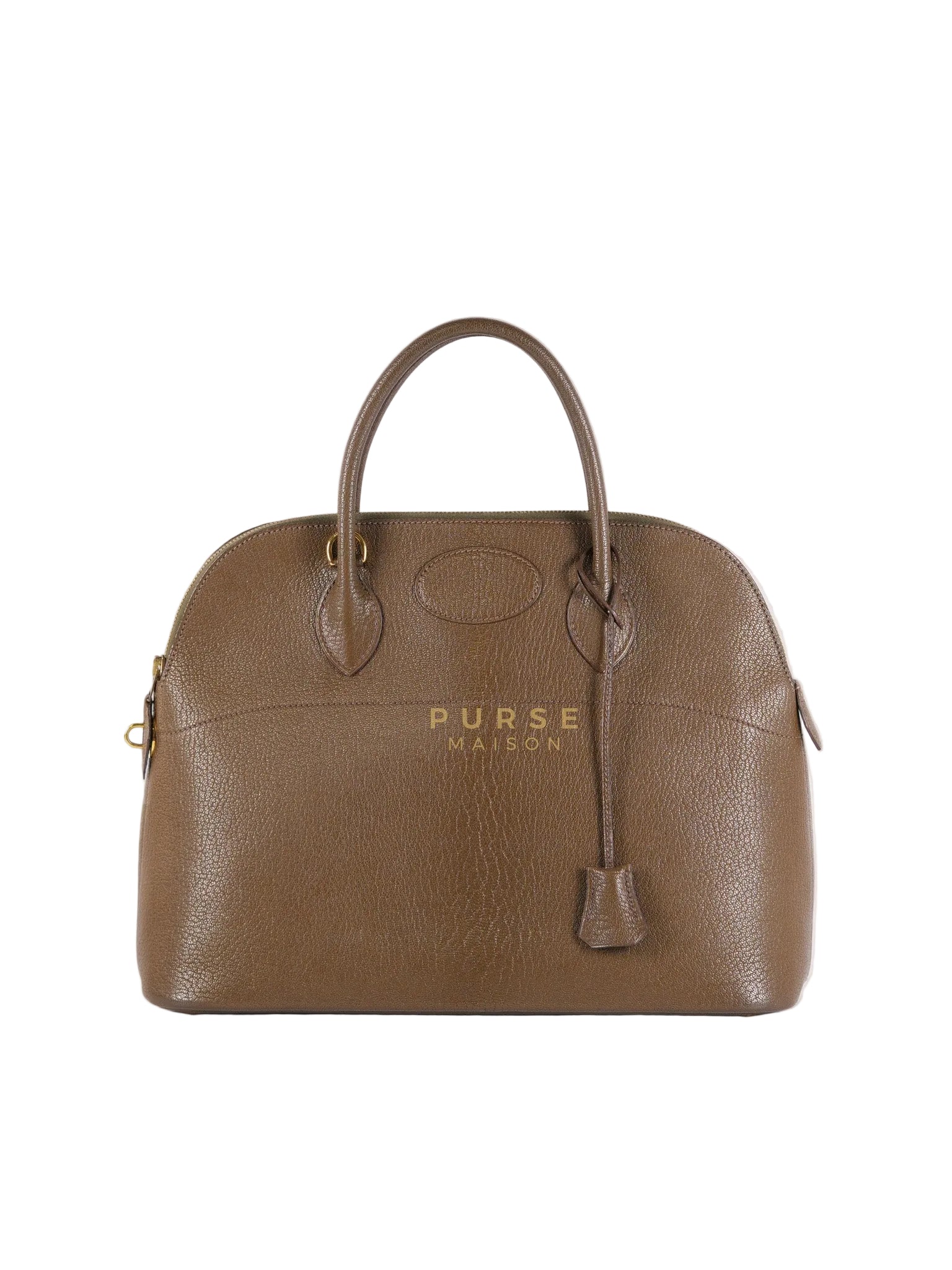 Bolide 35 in Dark Toupe Chèvre Mysore Leather Gold Hardware Stamp F Square(2002) | Purse Maison Luxury Bags Shop