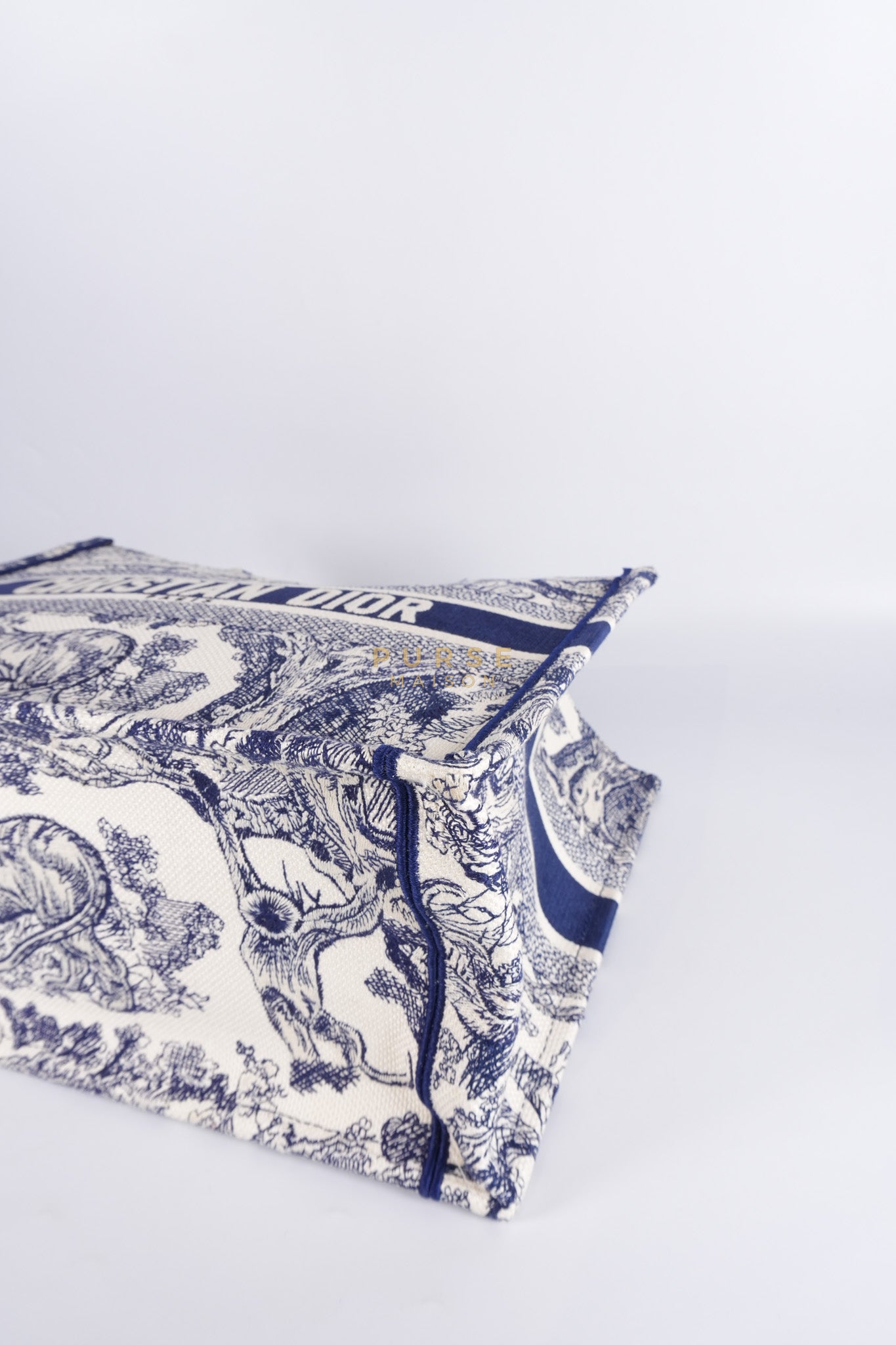 Book Tote Medium in Blue/White Embroidered Canvas | Purse Maison Luxury Bags Shop