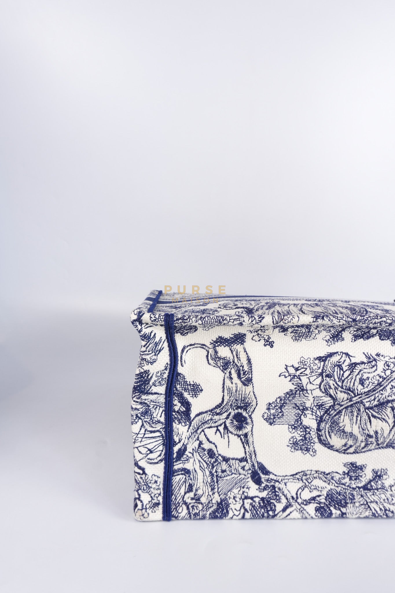 Book Tote Medium in Blue/White Embroidered Canvas | Purse Maison Luxury Bags Shop