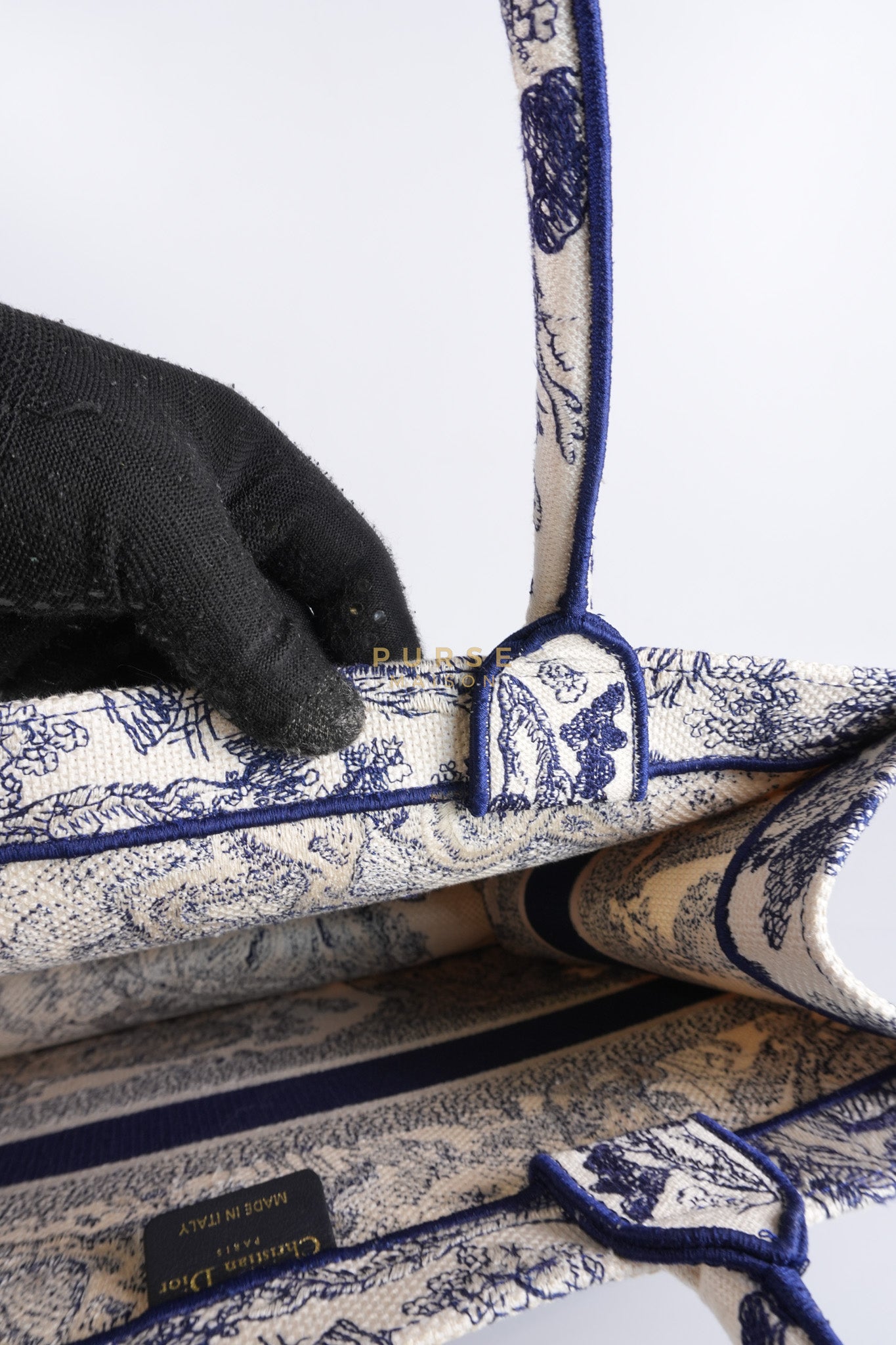 Book Tote Medium in Blue/White Embroidered Canvas | Purse Maison Luxury Bags Shop