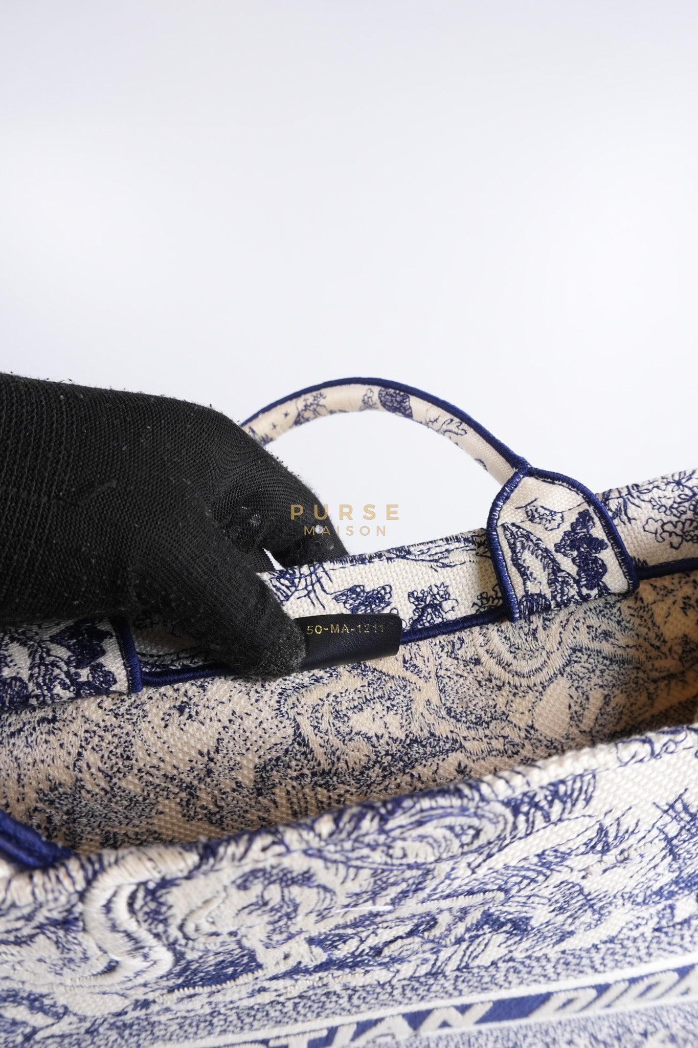 Book Tote Medium in Blue/White Embroidered Canvas | Purse Maison Luxury Bags Shop