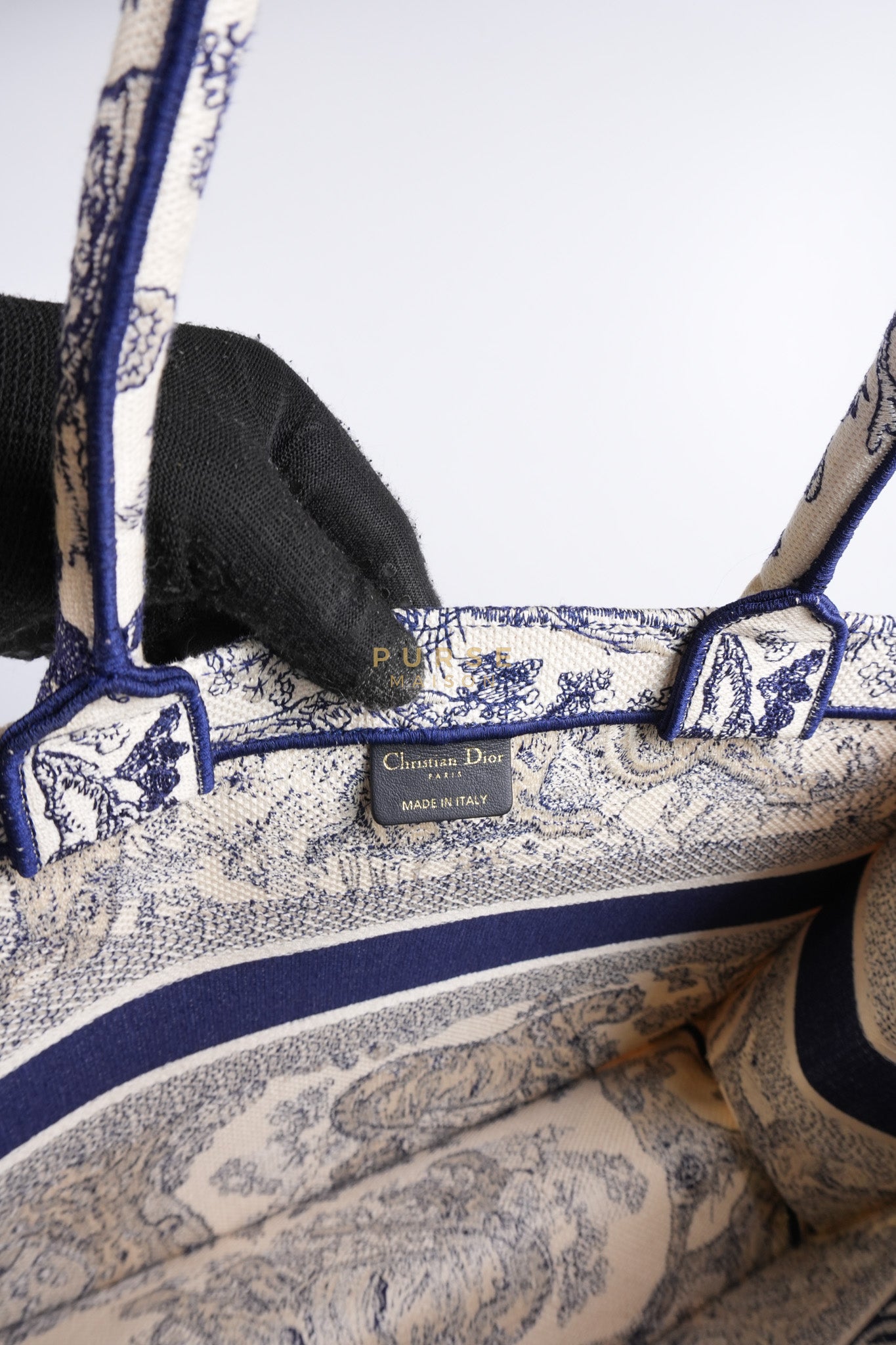 Book Tote Medium in Blue/White Embroidered Canvas | Purse Maison Luxury Bags Shop