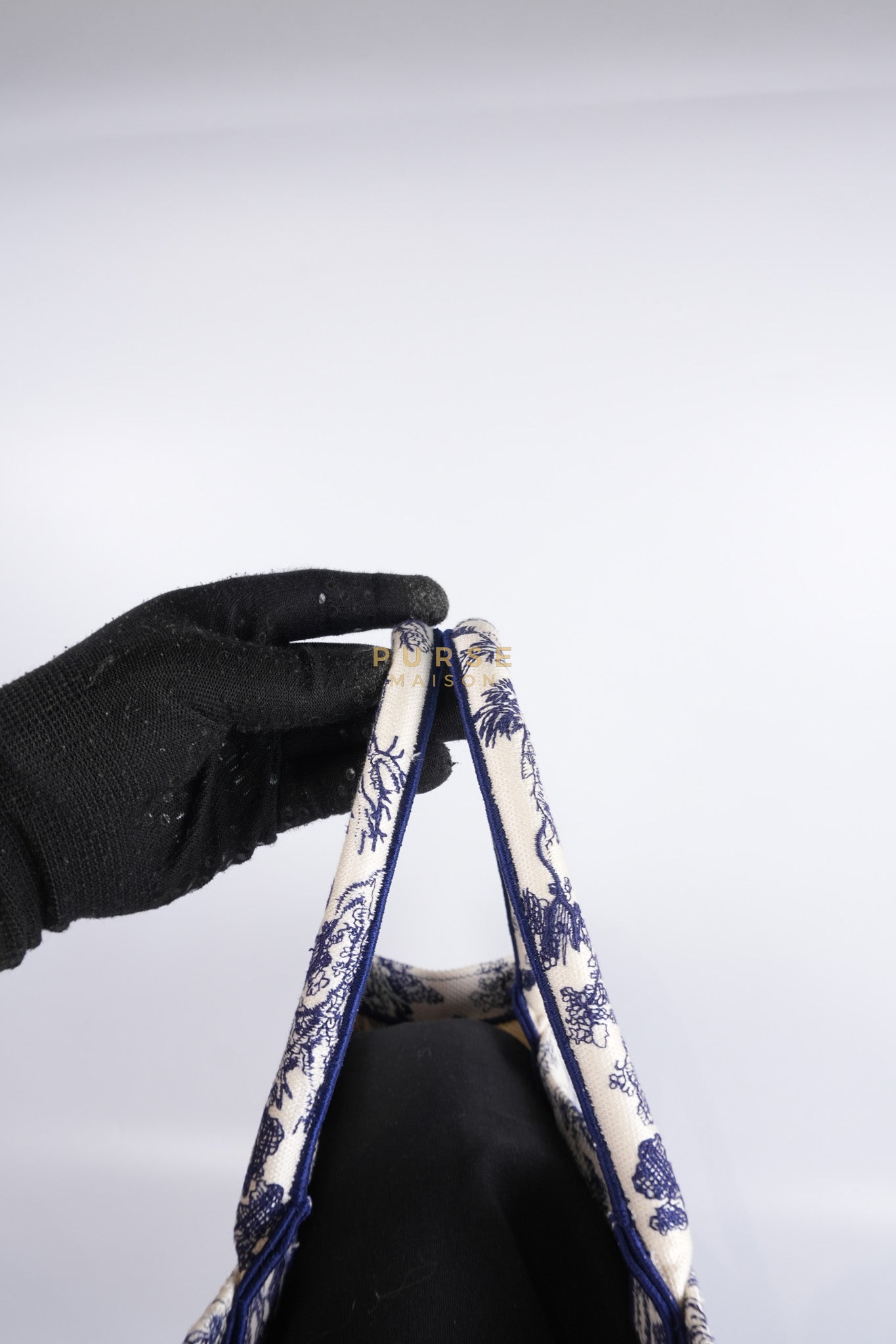 Book Tote Medium in Blue/White Embroidered Canvas | Purse Maison Luxury Bags Shop