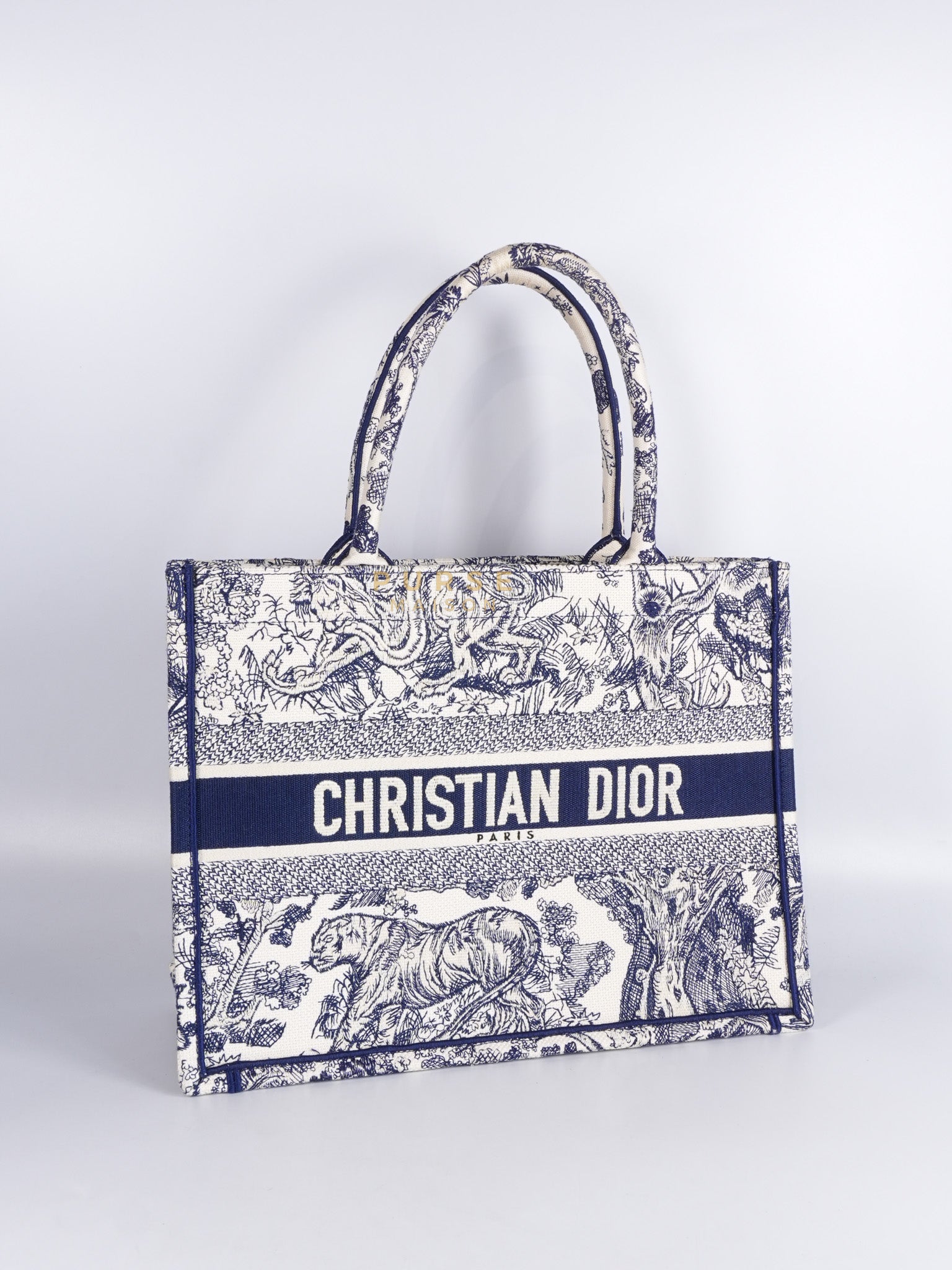 Book Tote Medium in Blue/White Embroidered Canvas | Purse Maison Luxury Bags Shop