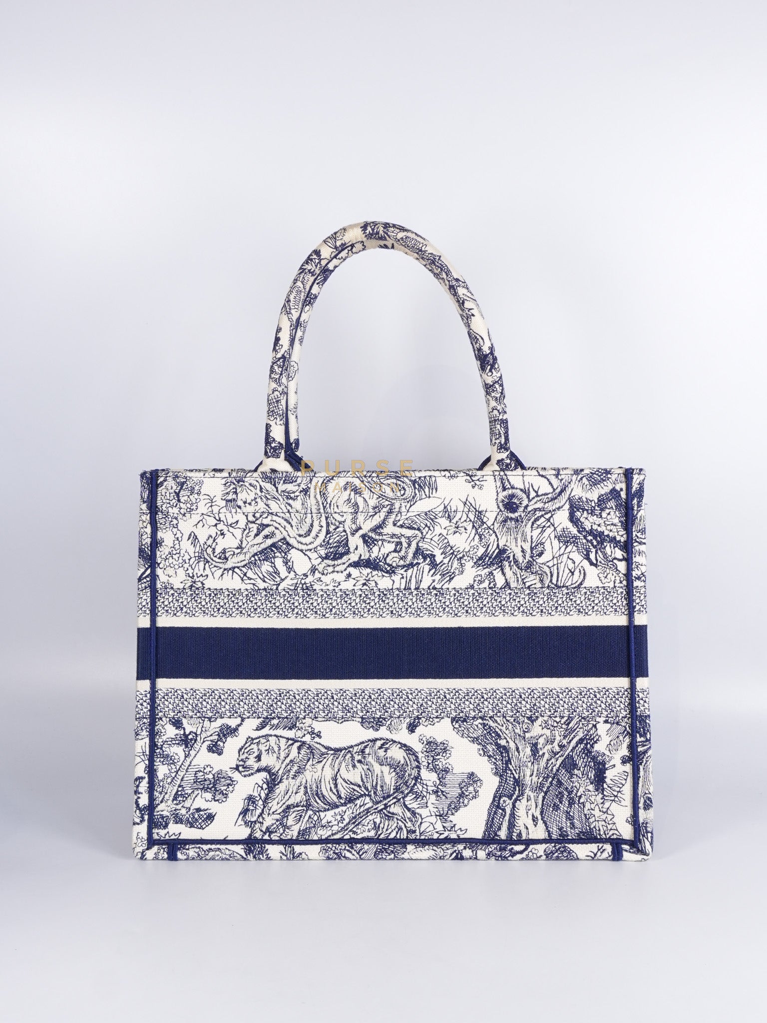 Book Tote Medium in Blue/White Embroidered Canvas | Purse Maison Luxury Bags Shop