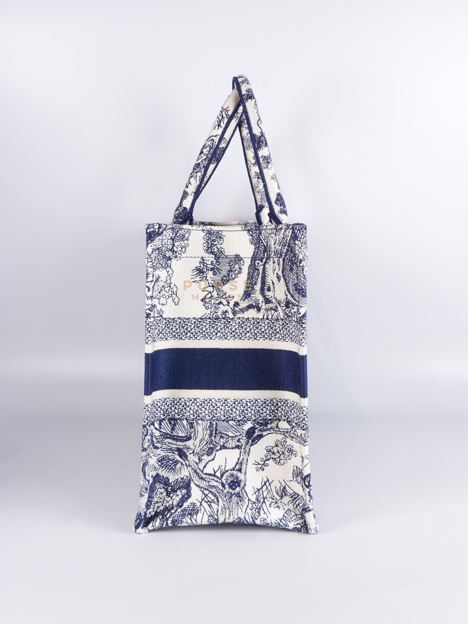 Book Tote Medium in Blue/White Embroidered Canvas | Purse Maison Luxury Bags Shop