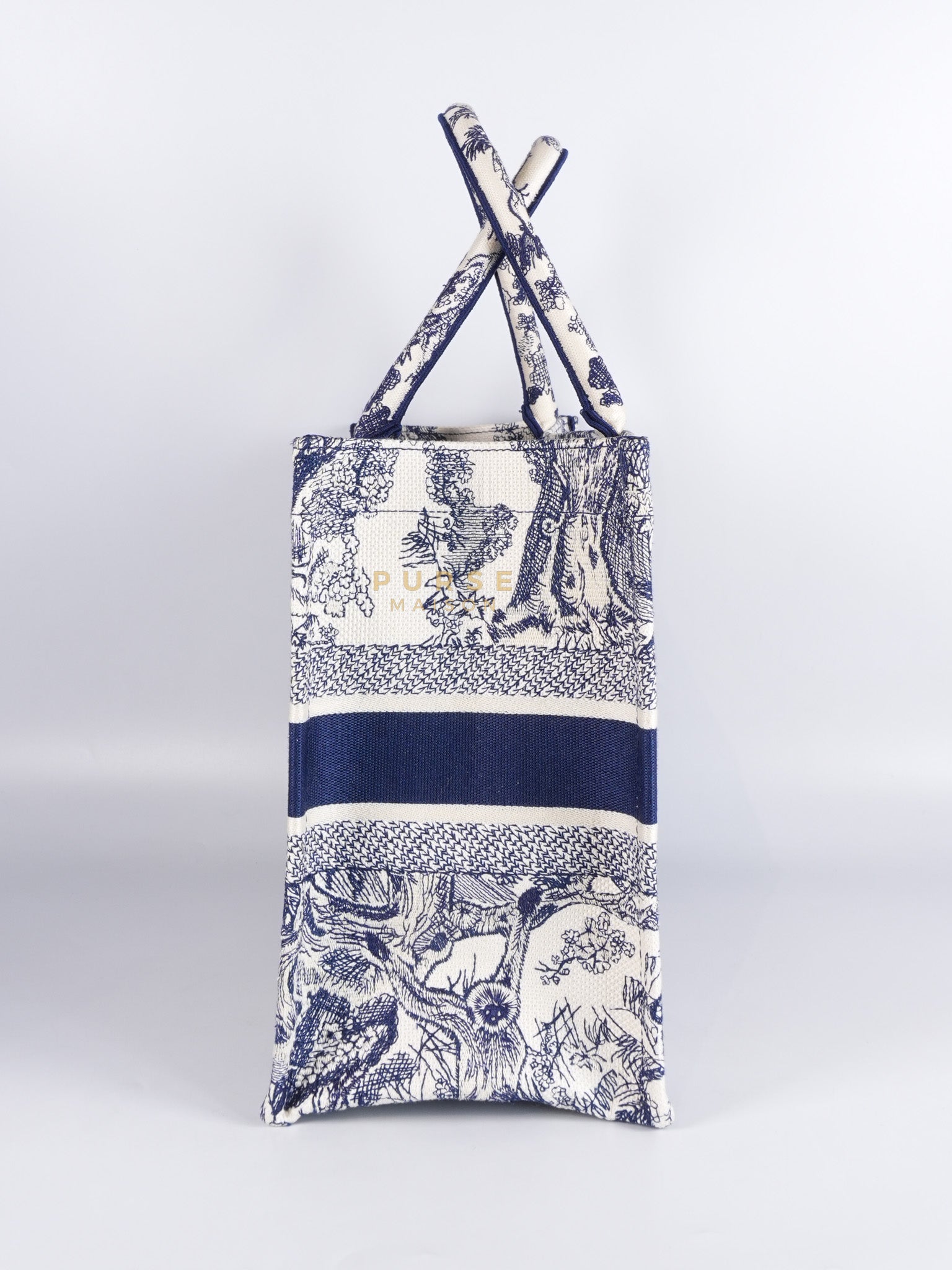 Book Tote Medium in Blue/White Embroidered Canvas | Purse Maison Luxury Bags Shop