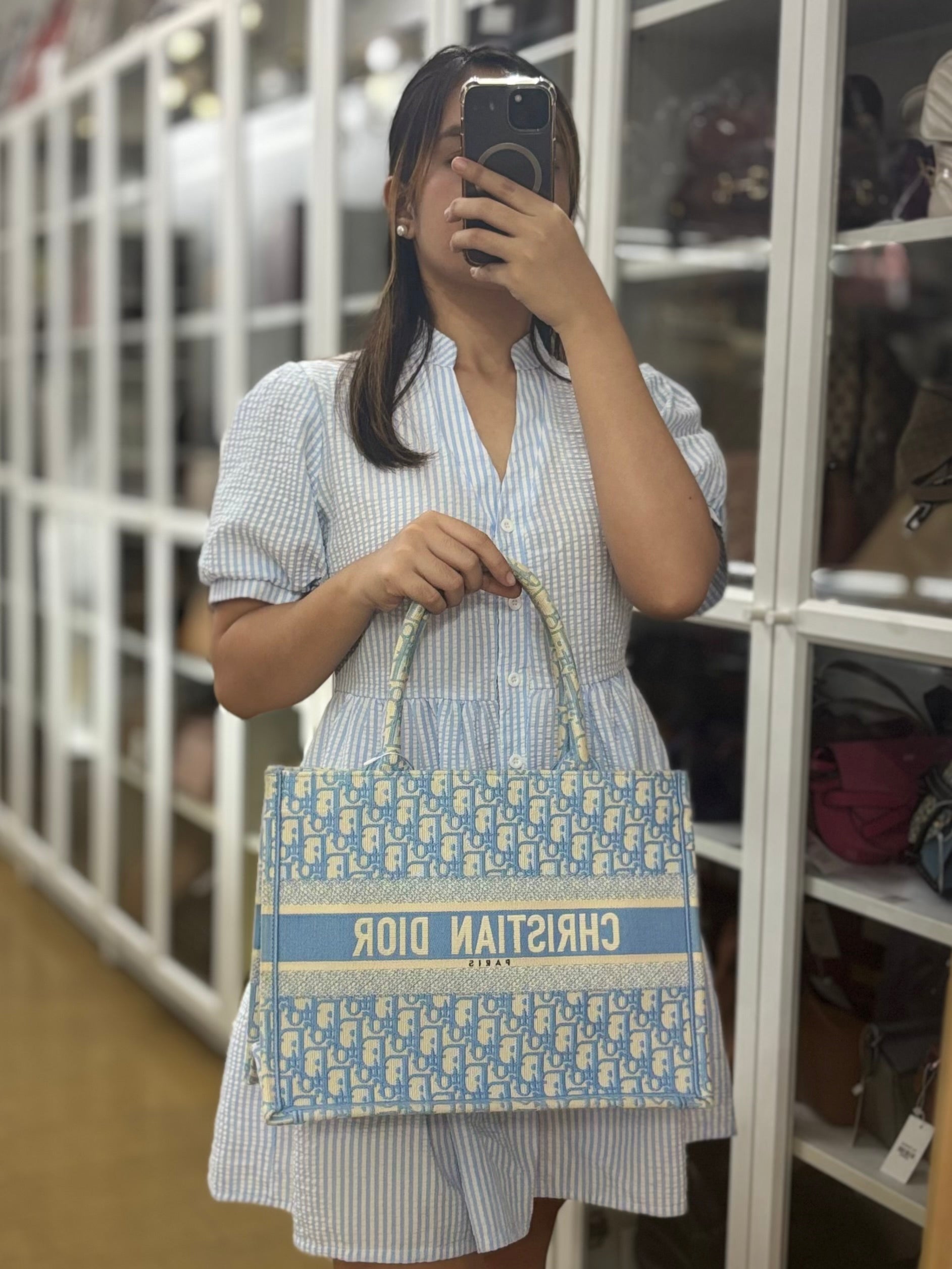 Book Tote Medium Sky Blue Oblique Canvas | Purse Maison Luxury Bags Shop