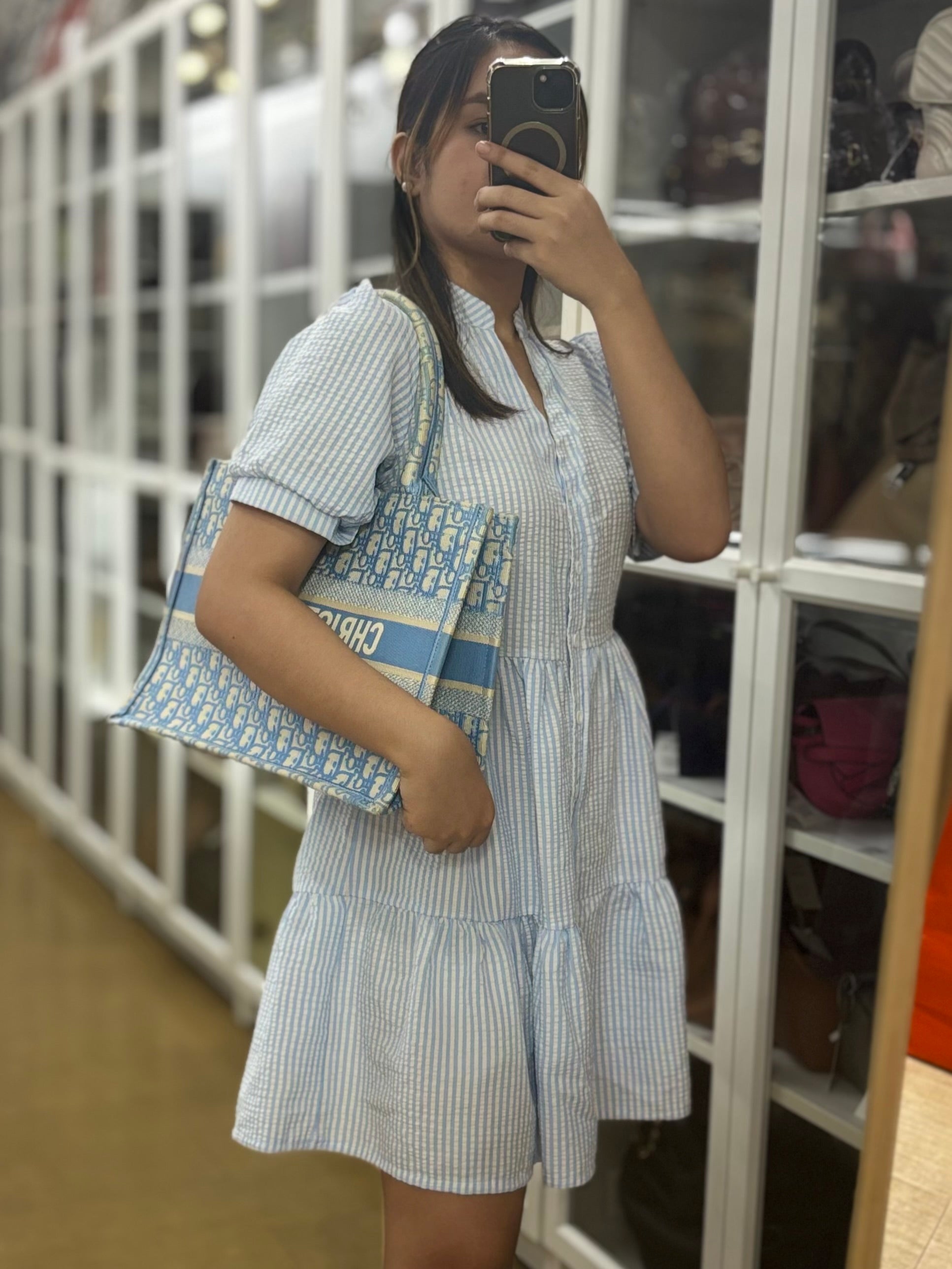 Book Tote Medium Sky Blue Oblique Canvas | Purse Maison Luxury Bags Shop