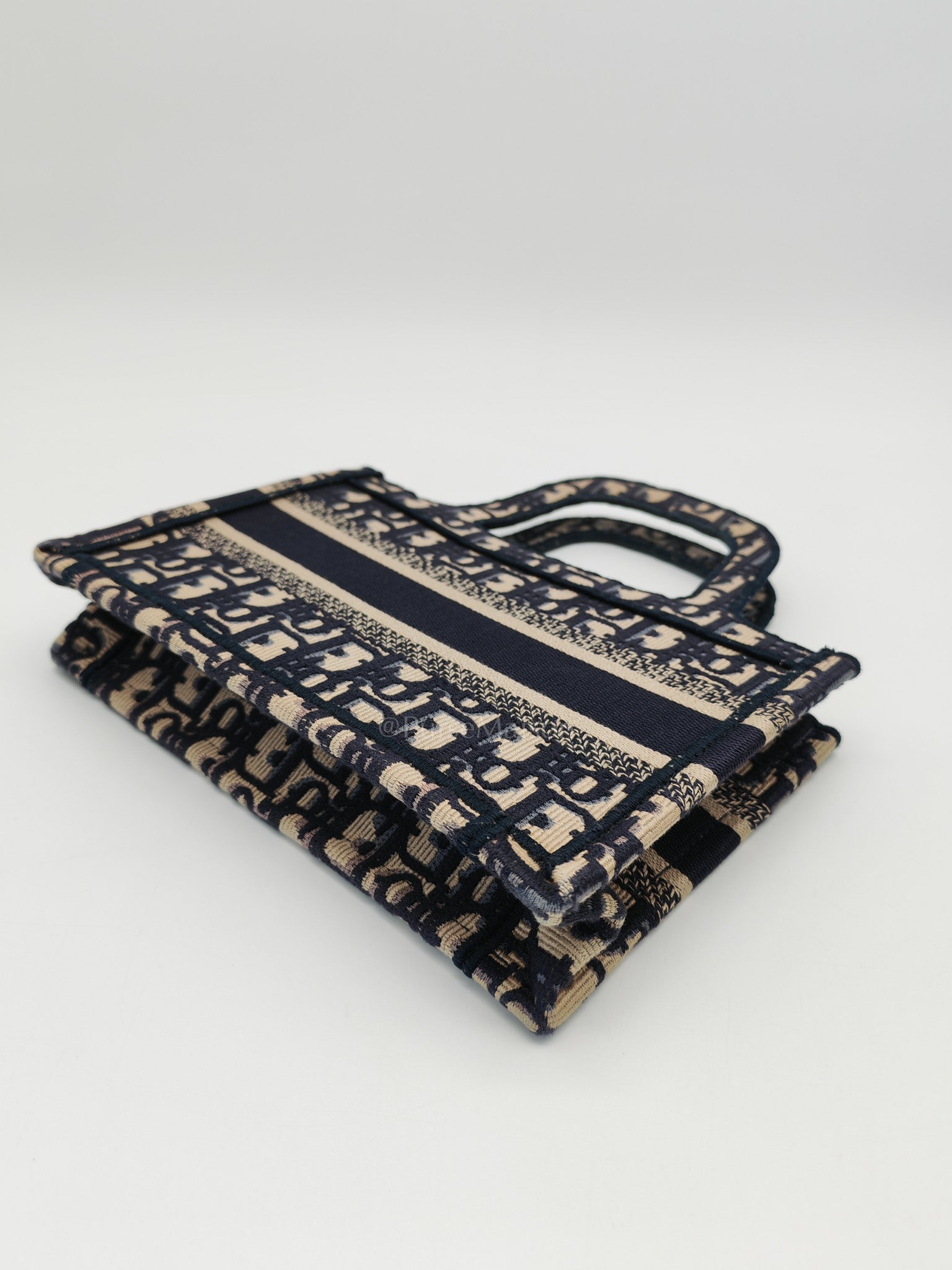 Book Tote Mini in Blue Embroidered Canvas | Purse Maison Luxury Bags Shop
