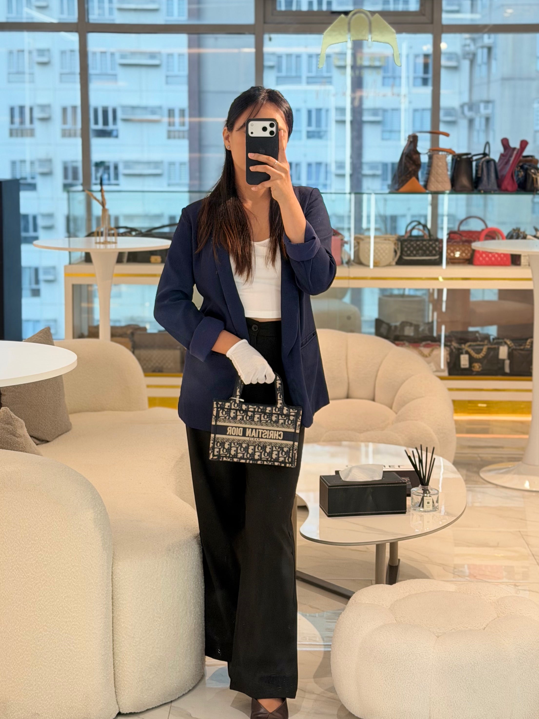 Book Tote Mini in Blue Embroidered Canvas | Purse Maison Luxury Bags Shop