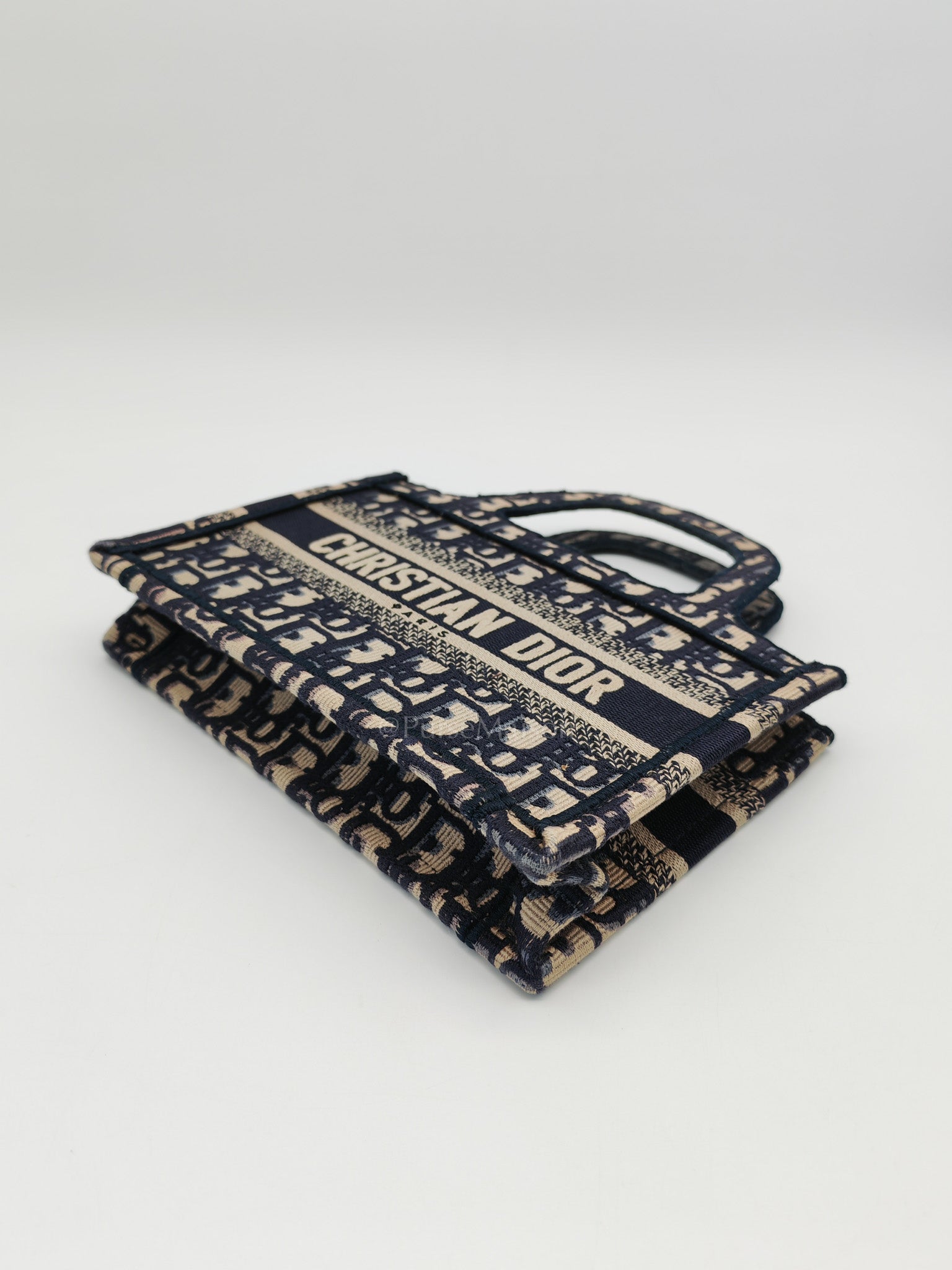 Book Tote Mini in Blue Embroidered Canvas | Purse Maison Luxury Bags Shop