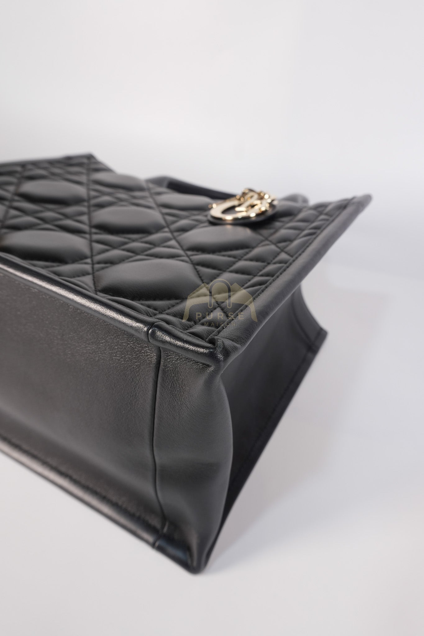 Book Tote Small in Black Macrocannage Calfskin Leather Light Gold Hardware | Purse Maison Luxury Bags Shop