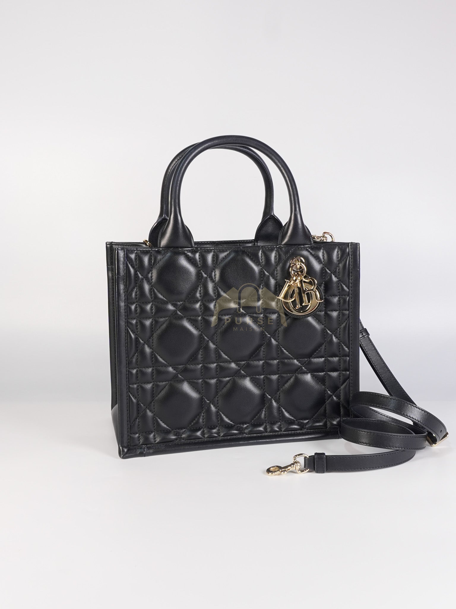 Book Tote Small in Black Macrocannage Calfskin Leather Light Gold Hardware | Purse Maison Luxury Bags Shop