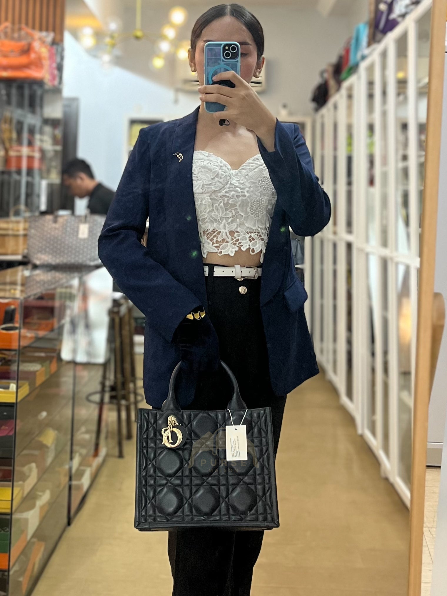 Book Tote Small in Black Macrocannage Calfskin Leather Light Gold Hardware | Purse Maison Luxury Bags Shop