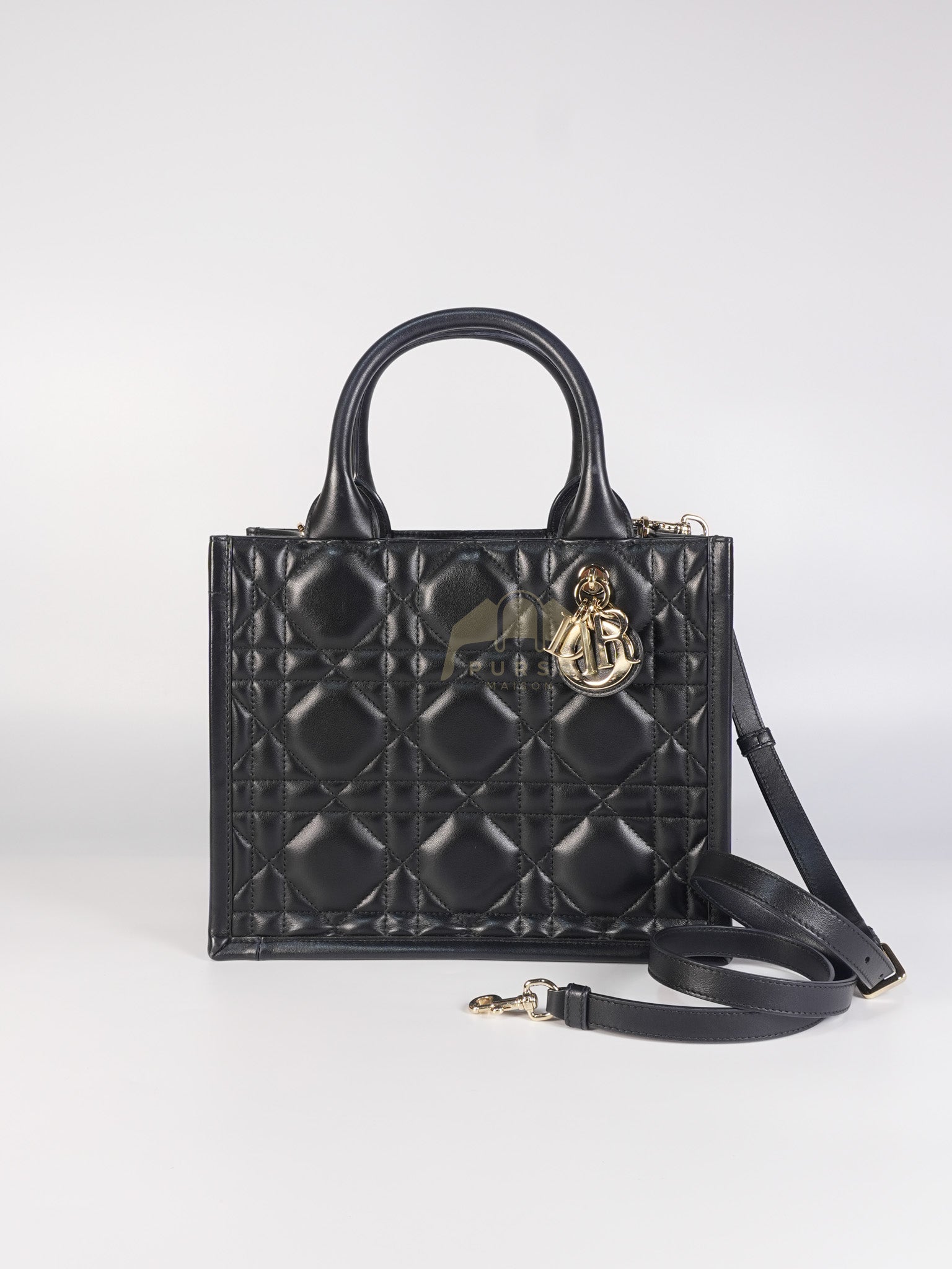 Book Tote Small in Black Macrocannage Calfskin Leather Light Gold Hardware | Purse Maison Luxury Bags Shop