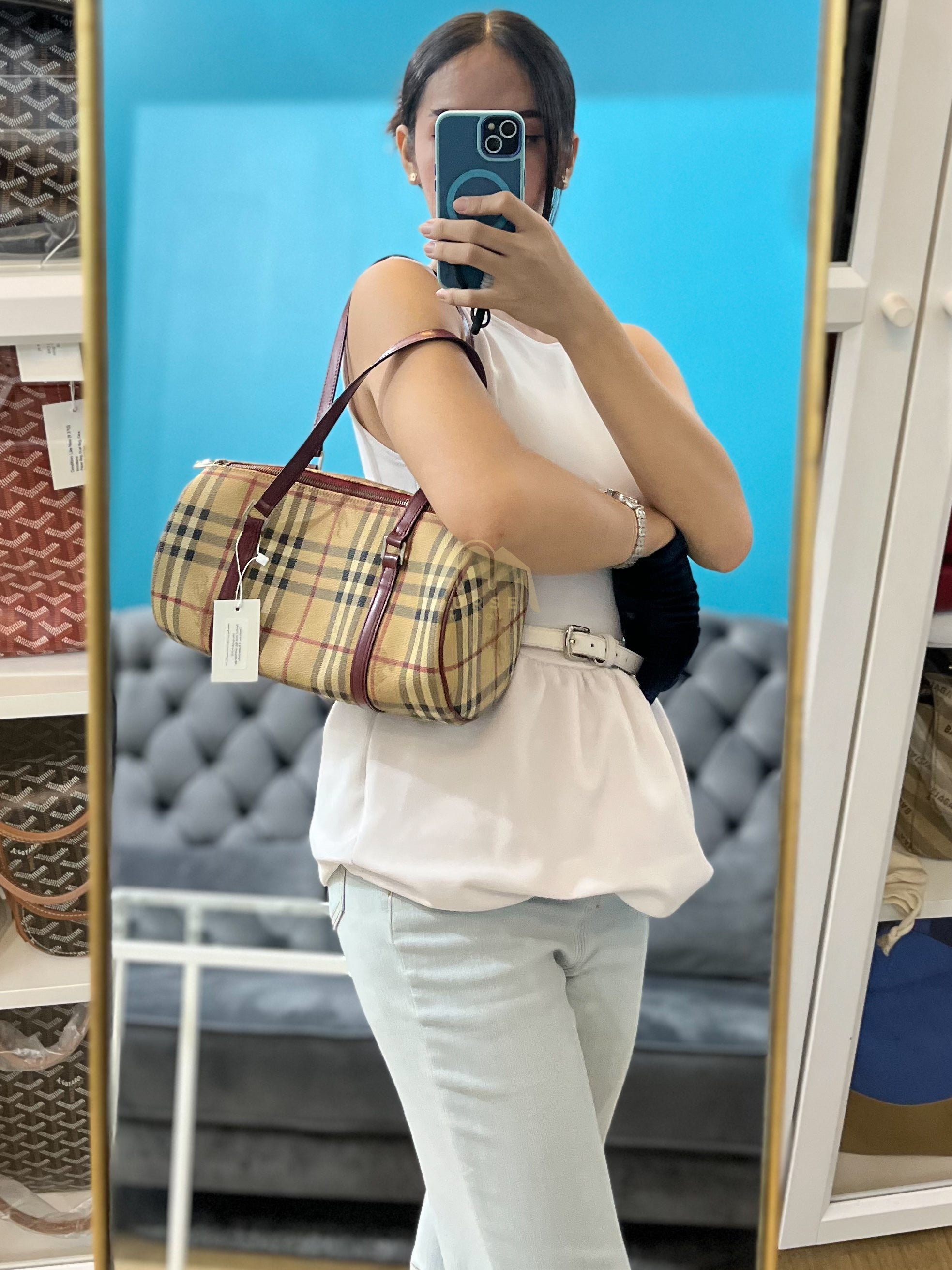 Boston Bag Haymarket Check Coated Canvas | Purse Maison Luxury Bags Shop