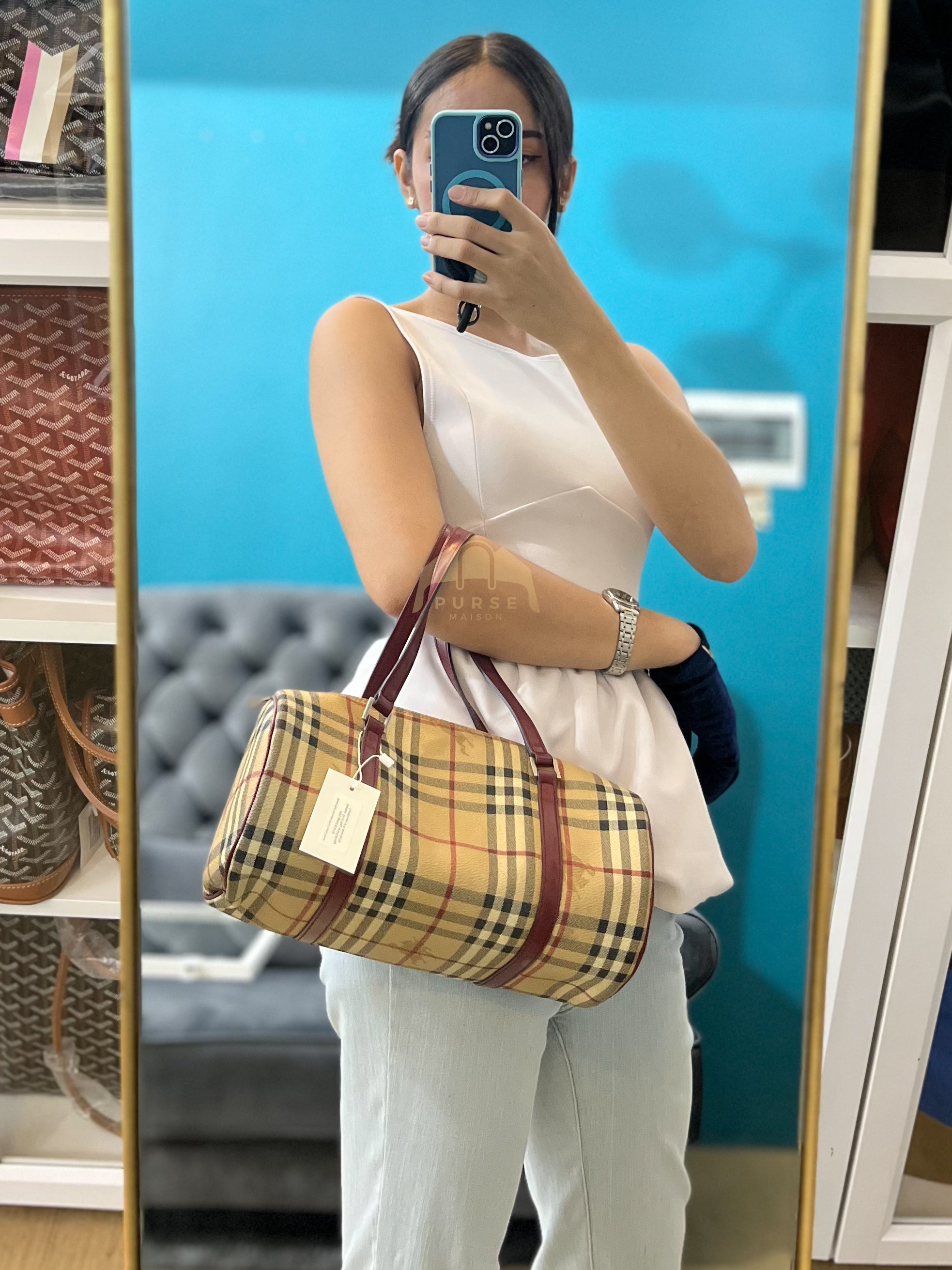 Boston Bag Haymarket Check Coated Canvas | Purse Maison Luxury Bags Shop