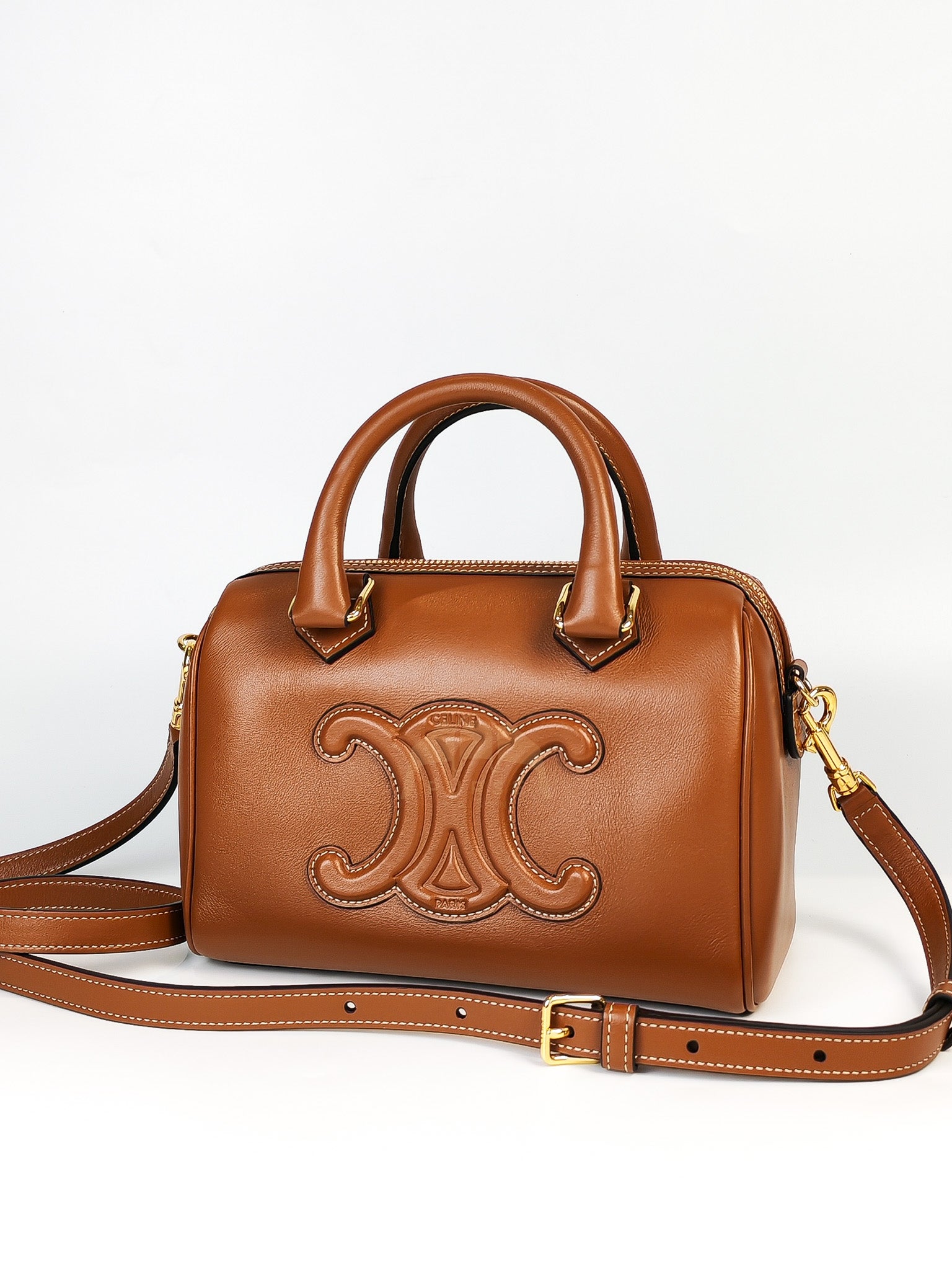 Boston Bag Small in Tan Smooth Calfskin Leather & Gold Hardware | Purse Maison Luxury Bags Shop