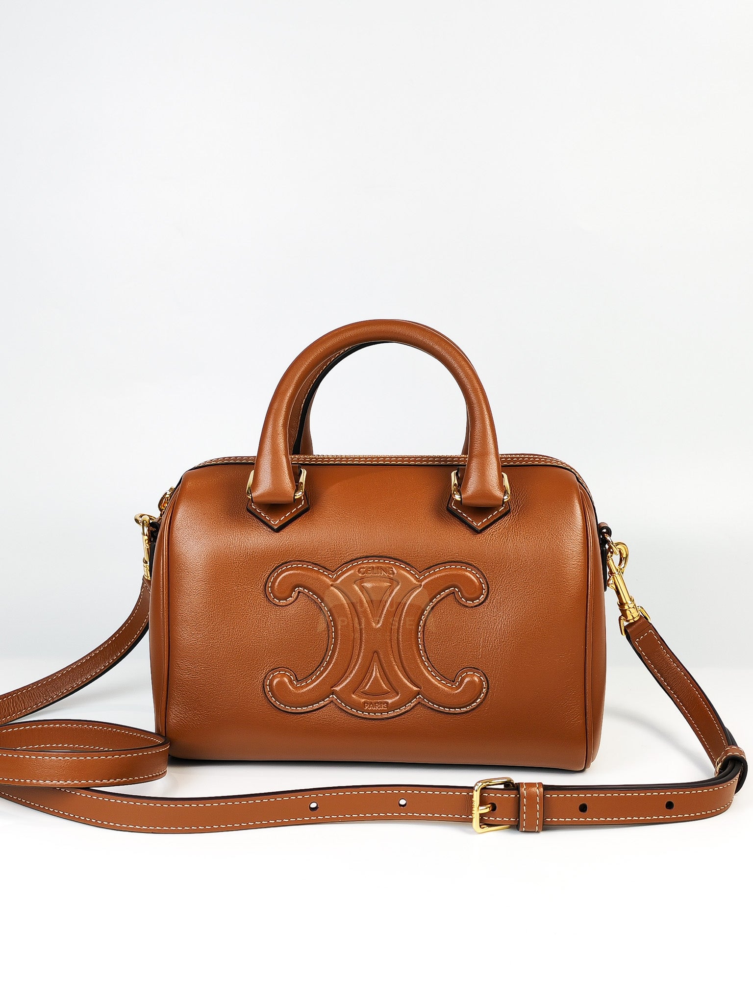 Boston Bag Small in Tan Smooth Calfskin Leather & Gold Hardware | Purse Maison Luxury Bags Shop