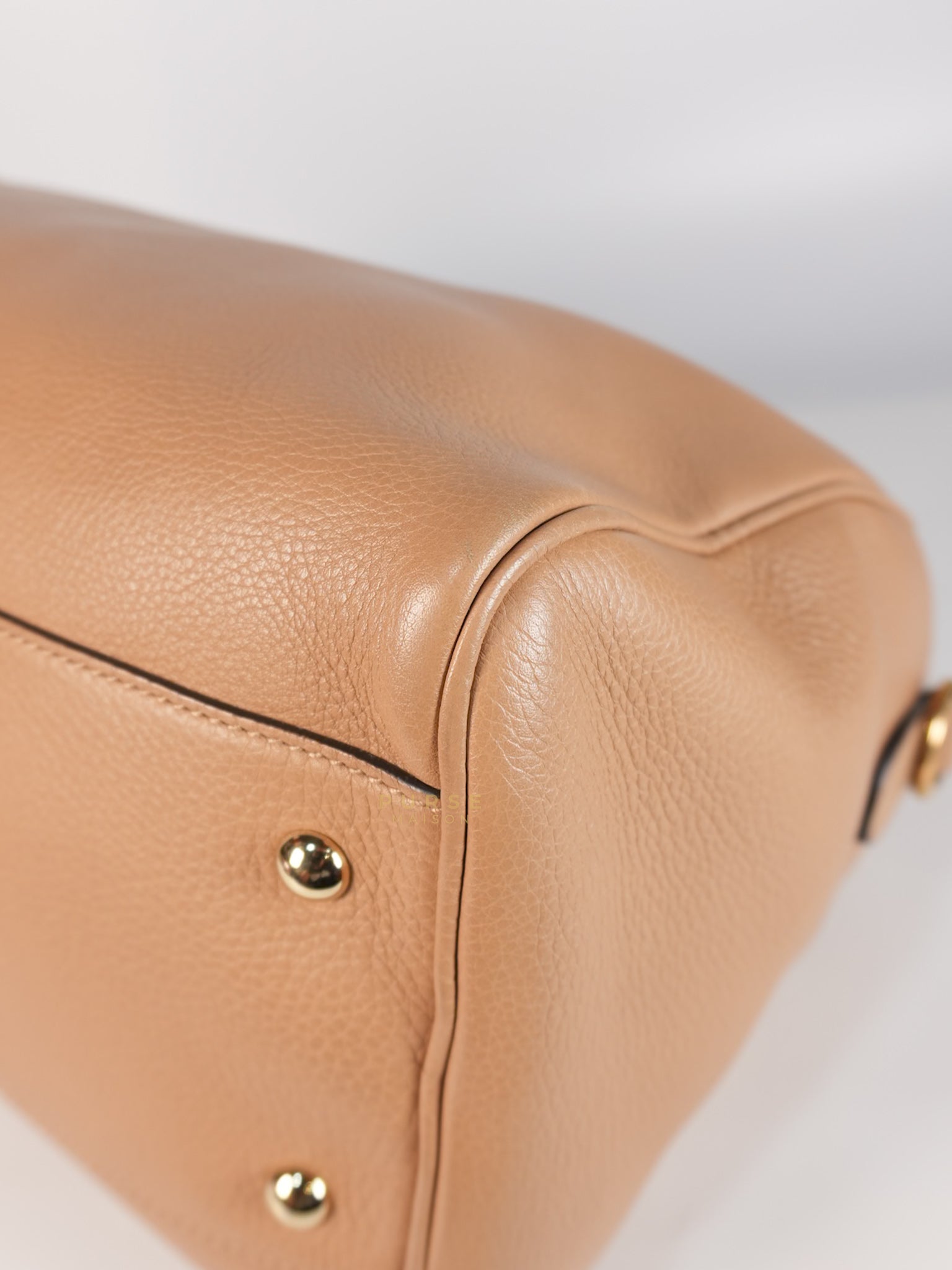 Boston Bamboo Top Handle Medium in Beige Calfskin Leather | Purse Maison Luxury Bags Shop