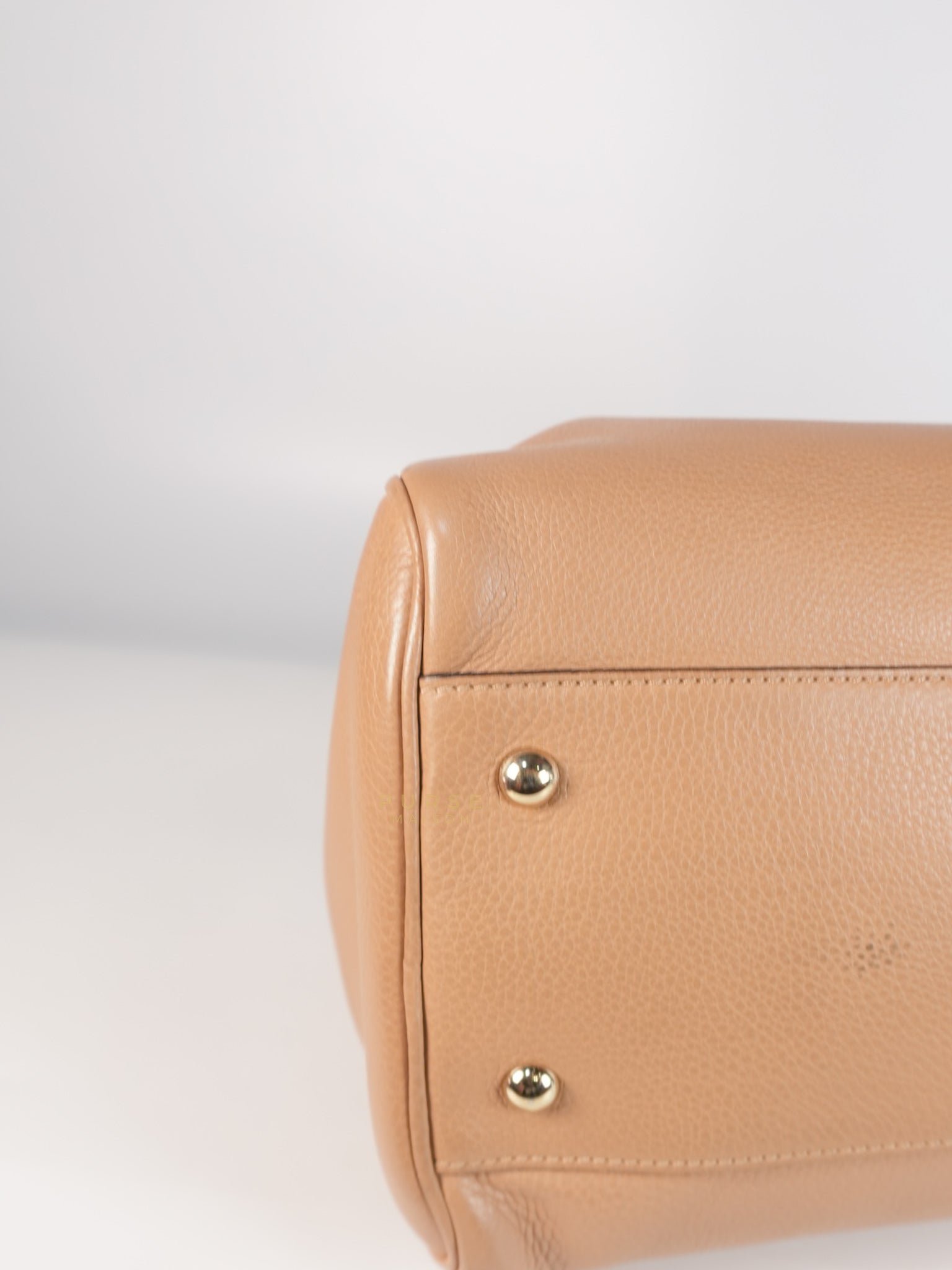 Boston Bamboo Top Handle Medium in Beige Calfskin Leather | Purse Maison Luxury Bags Shop