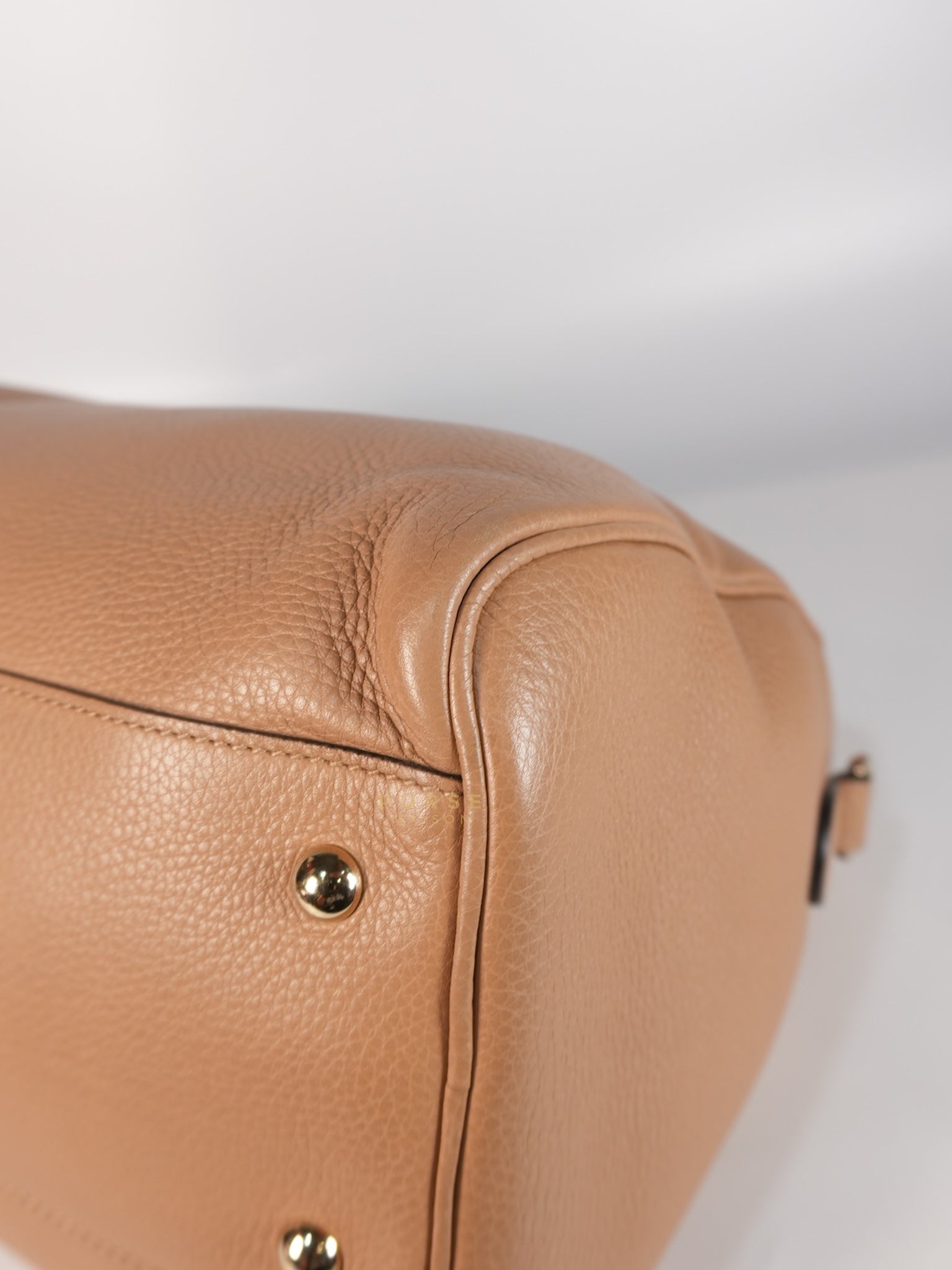 Boston Bamboo Top Handle Medium in Beige Calfskin Leather | Purse Maison Luxury Bags Shop