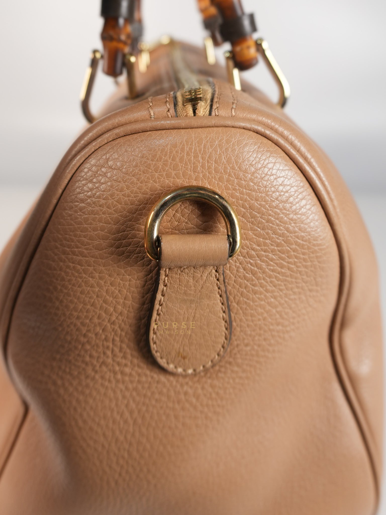 Boston Bamboo Top Handle Medium in Beige Calfskin Leather | Purse Maison Luxury Bags Shop