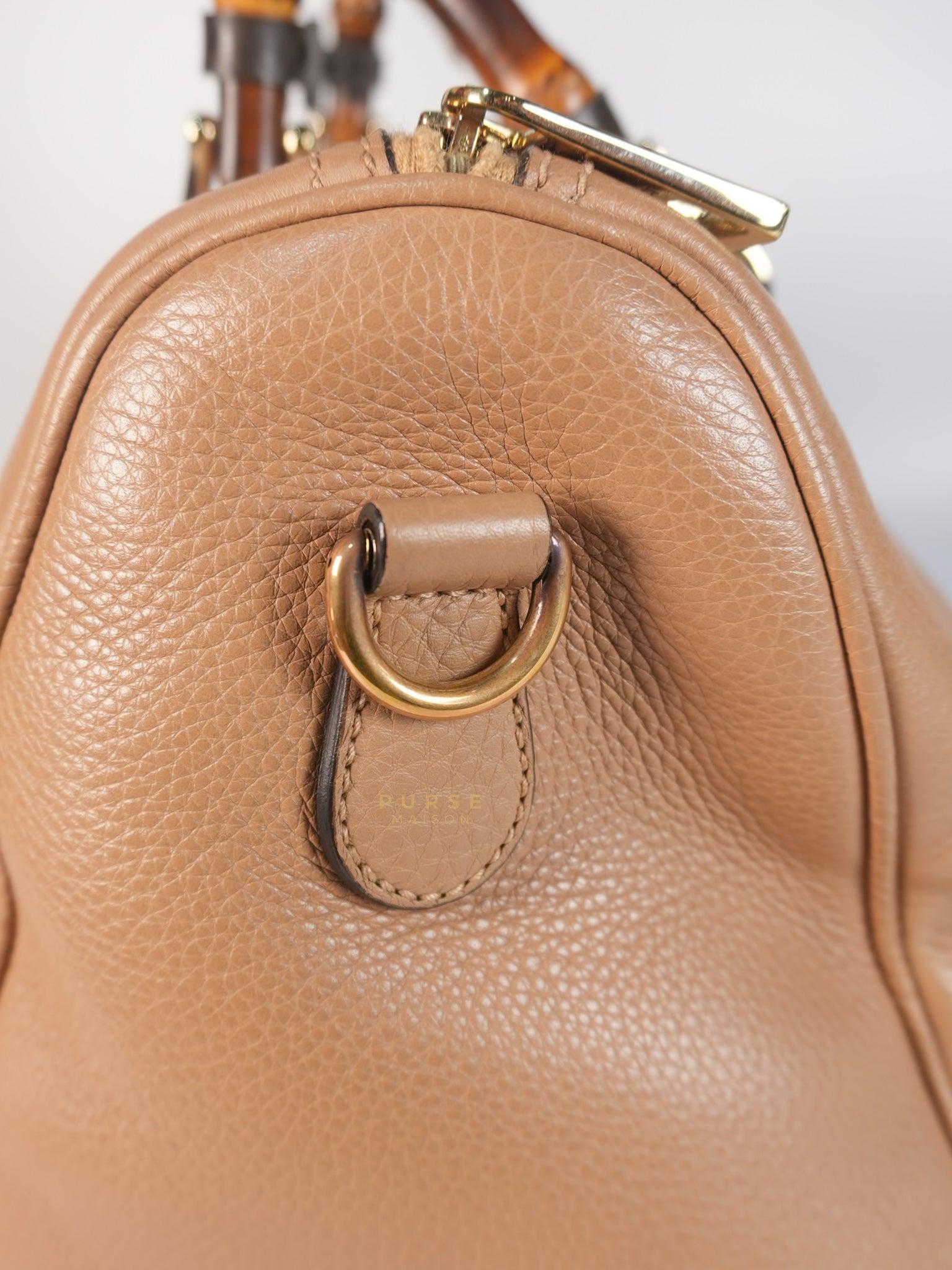 Boston Bamboo Top Handle Medium in Beige Calfskin Leather | Purse Maison Luxury Bags Shop