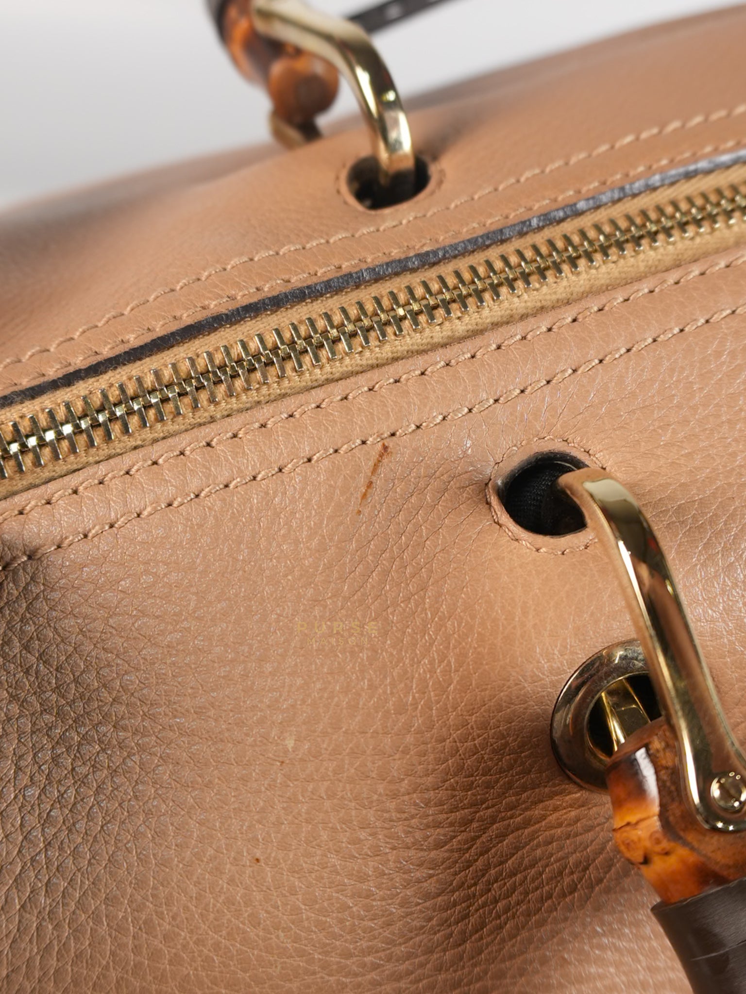 Boston Bamboo Top Handle Medium in Beige Calfskin Leather | Purse Maison Luxury Bags Shop