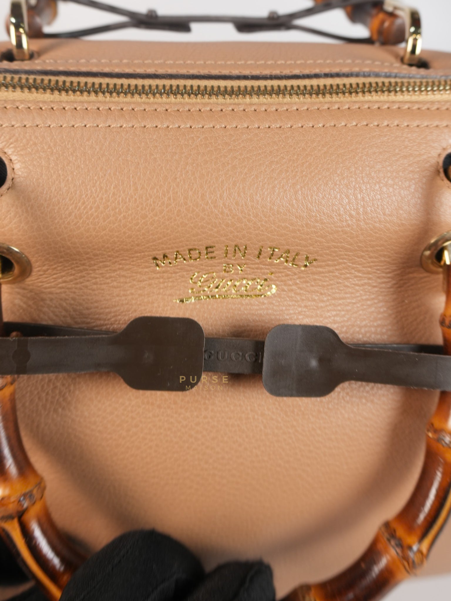 Boston Bamboo Top Handle Medium in Beige Calfskin Leather | Purse Maison Luxury Bags Shop