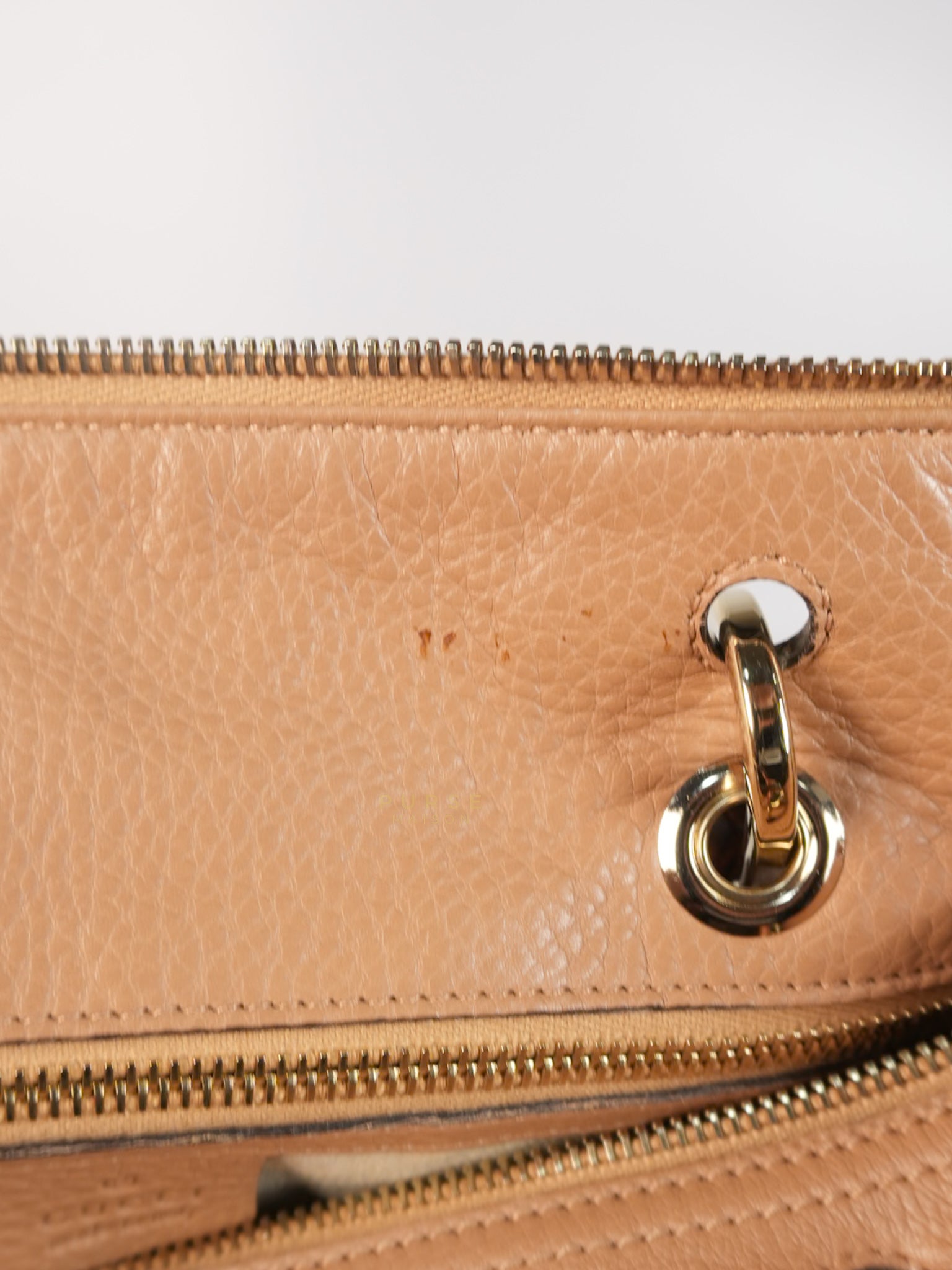 Boston Bamboo Top Handle Medium in Beige Calfskin Leather | Purse Maison Luxury Bags Shop