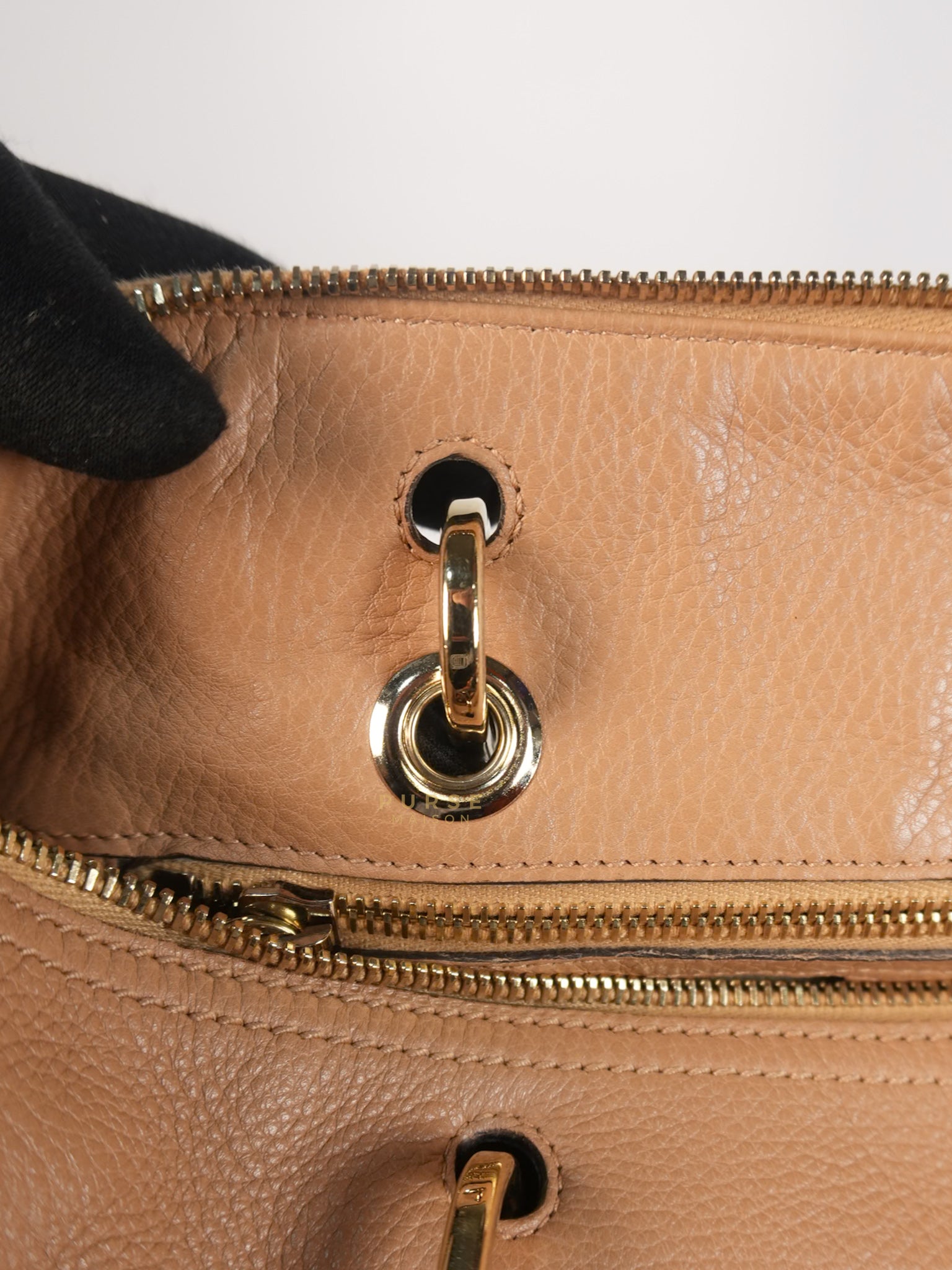 Boston Bamboo Top Handle Medium in Beige Calfskin Leather | Purse Maison Luxury Bags Shop