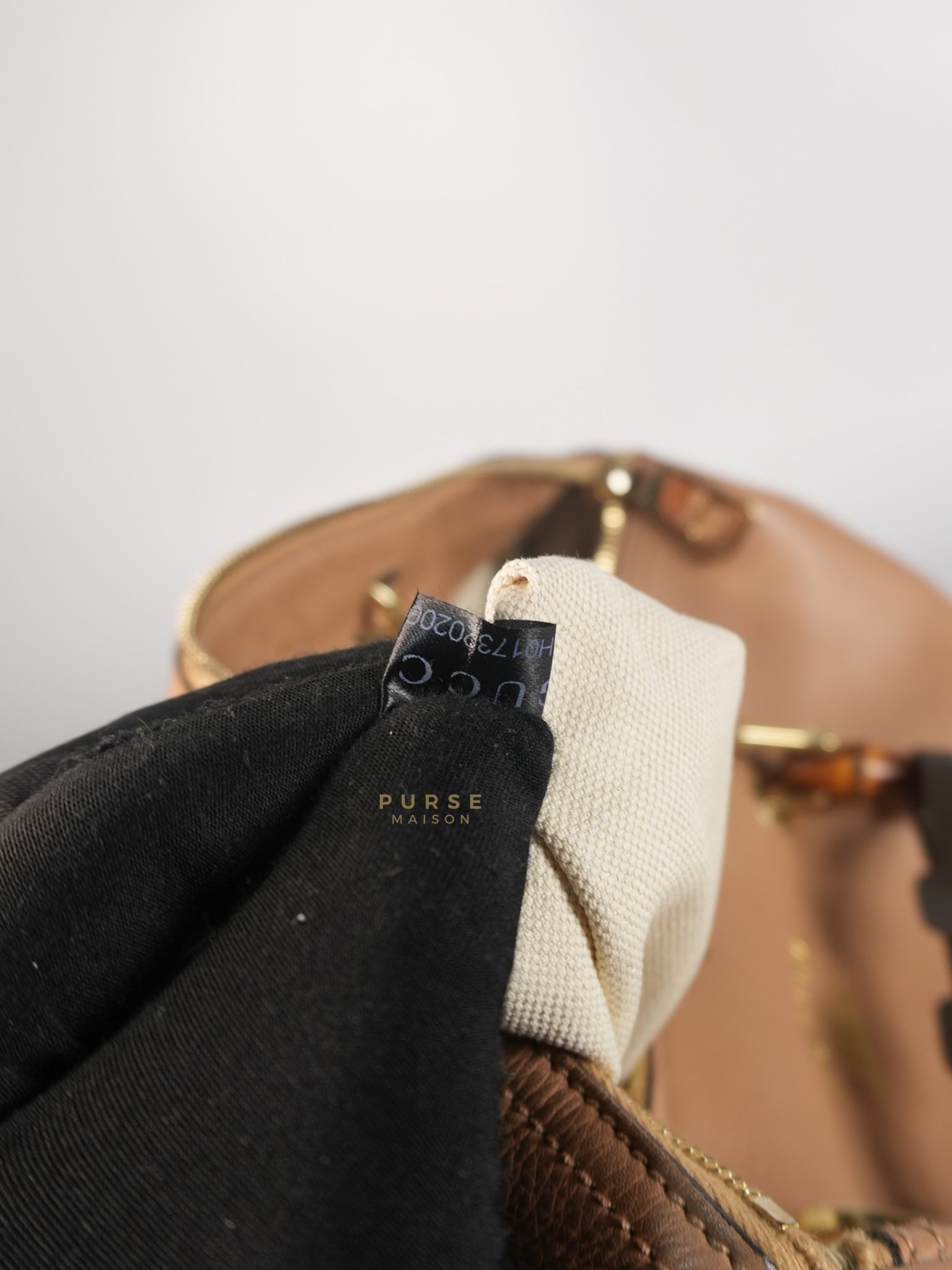 Boston Bamboo Top Handle Medium in Beige Calfskin Leather | Purse Maison Luxury Bags Shop