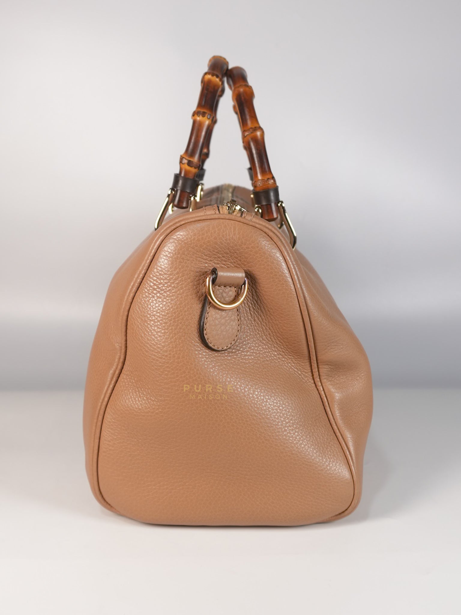 Boston Bamboo Top Handle Medium in Beige Calfskin Leather | Purse Maison Luxury Bags Shop