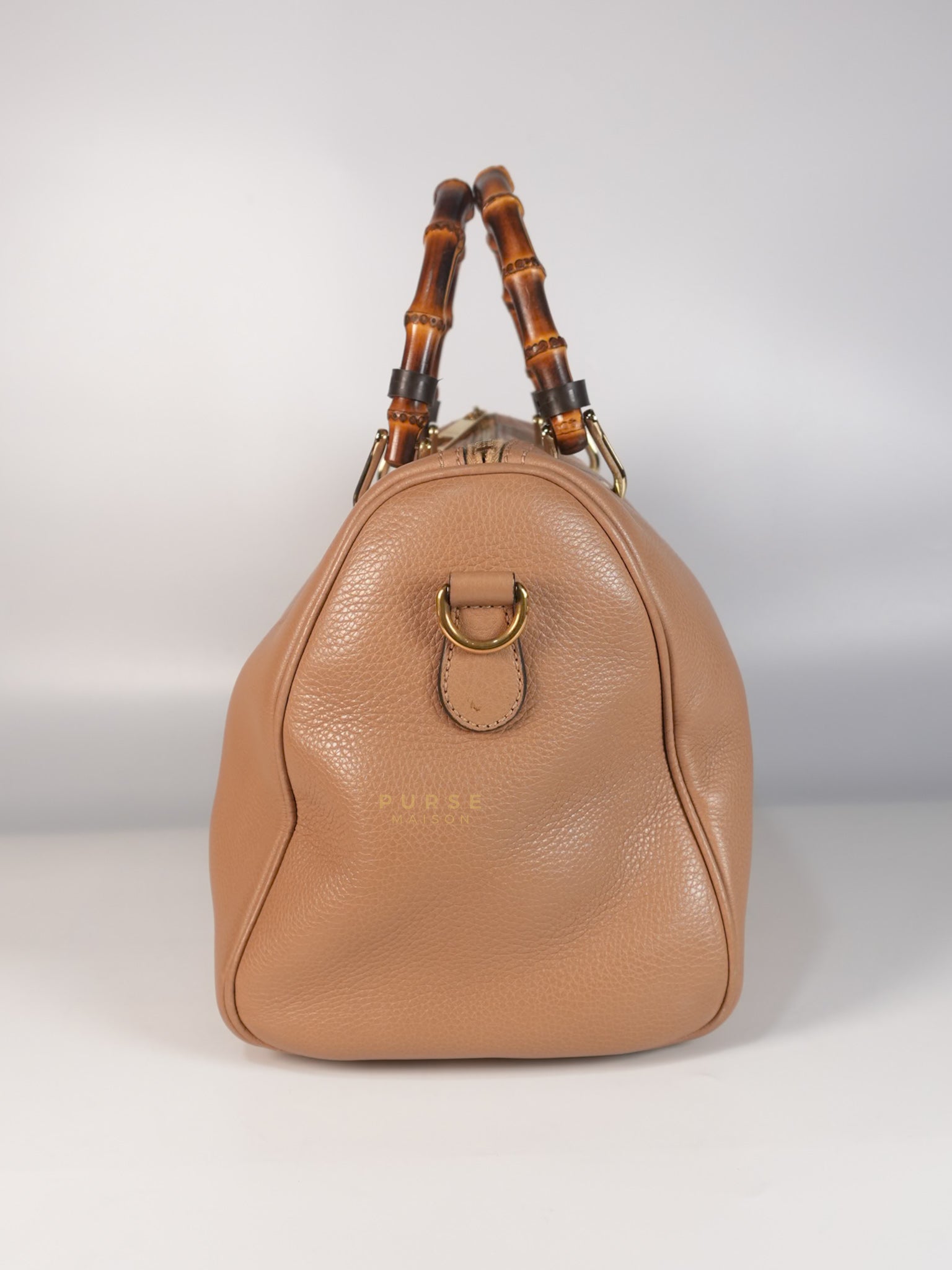 Boston Bamboo Top Handle Medium in Beige Calfskin Leather | Purse Maison Luxury Bags Shop