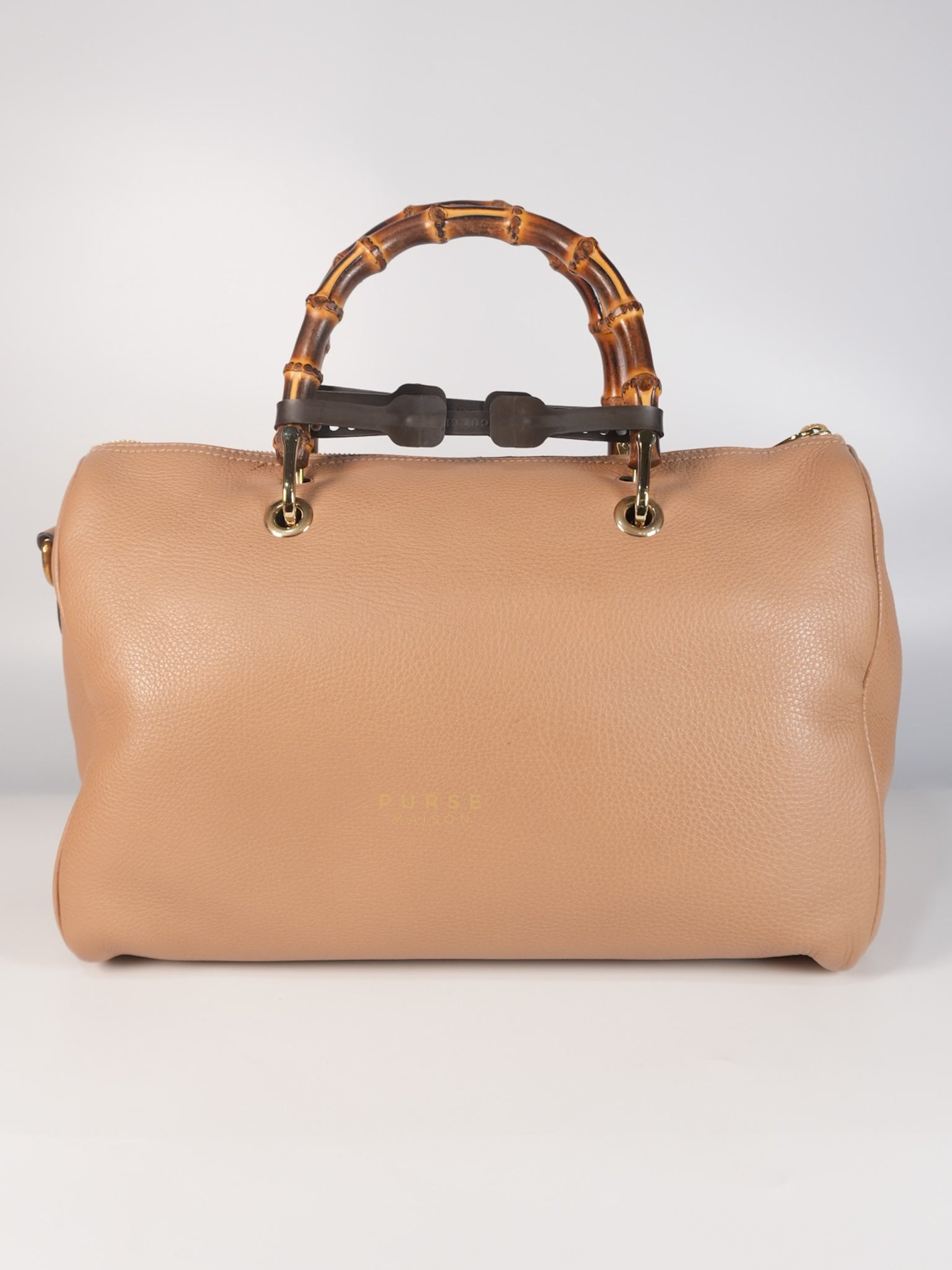 Boston Bamboo Top Handle Medium in Beige Calfskin Leather | Purse Maison Luxury Bags Shop