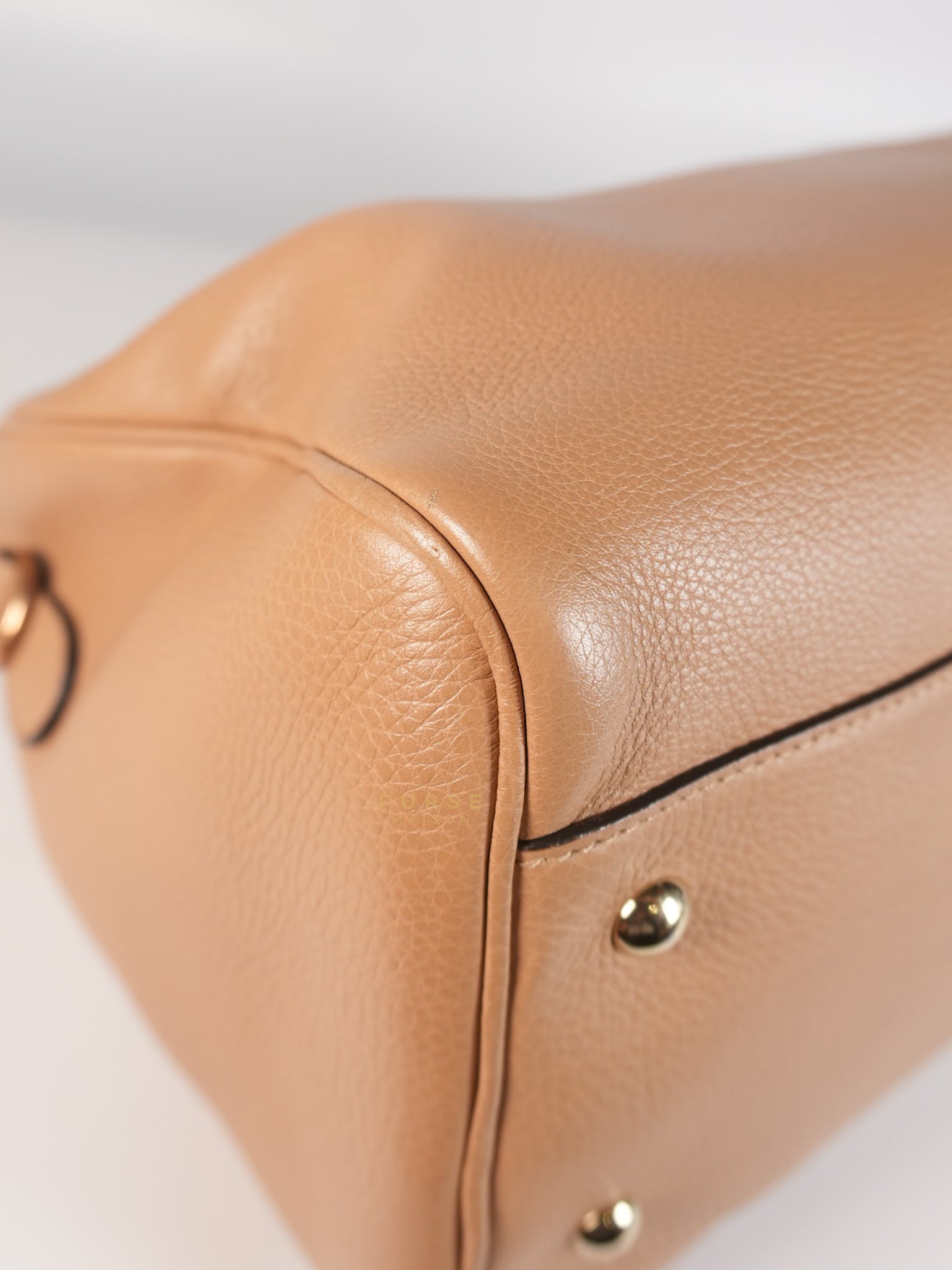 Boston Bamboo Top Handle Medium in Beige Calfskin Leather | Purse Maison Luxury Bags Shop